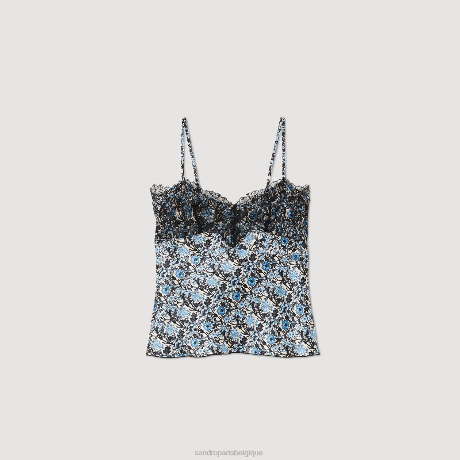 vêtements Sandro Paris caraco imprimé bleu/beige femmes XLXD26