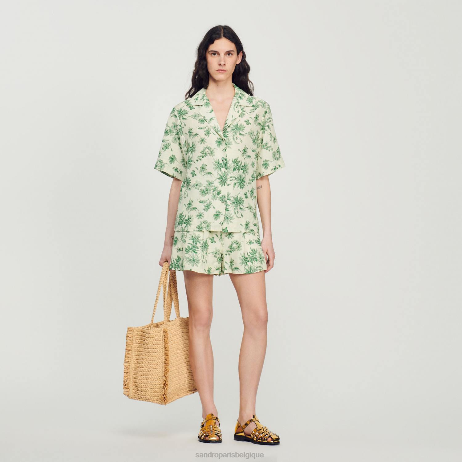 vêtements Sandro Paris chemise ample imprimée écru - vert femmes XLXD303