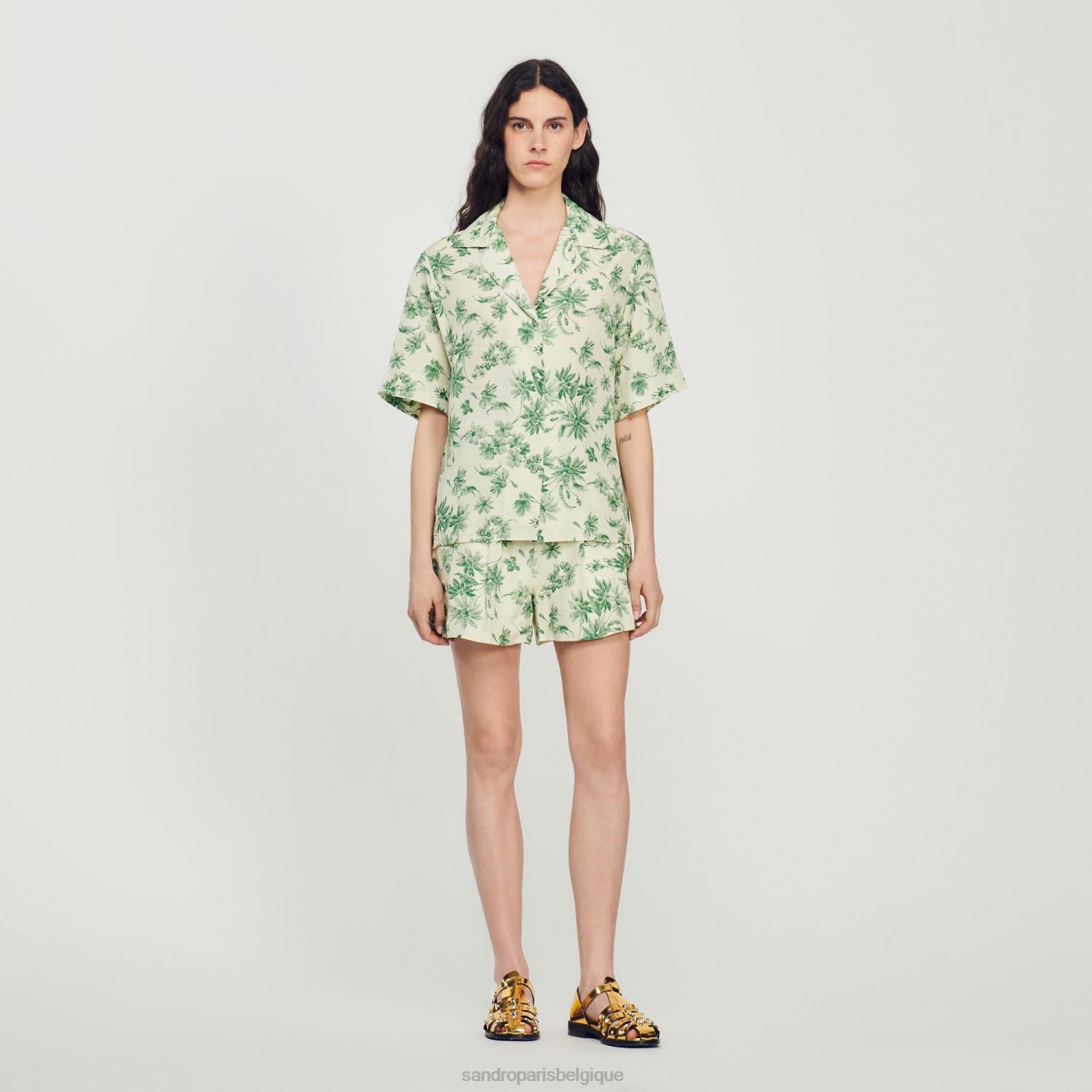 vêtements Sandro Paris chemise ample imprimée écru - vert femmes XLXD303