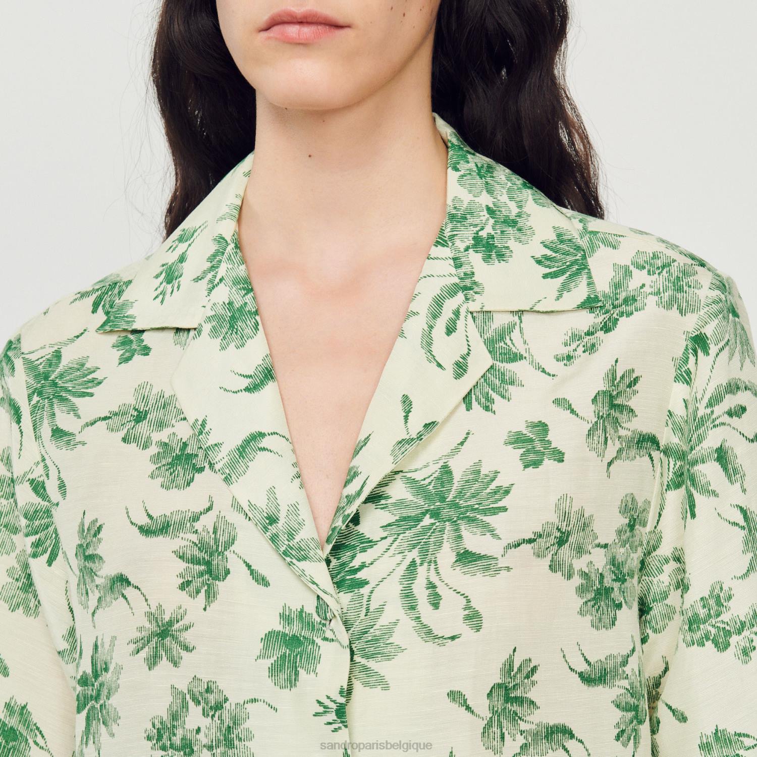 vêtements Sandro Paris chemise ample imprimée écru - vert femmes XLXD303