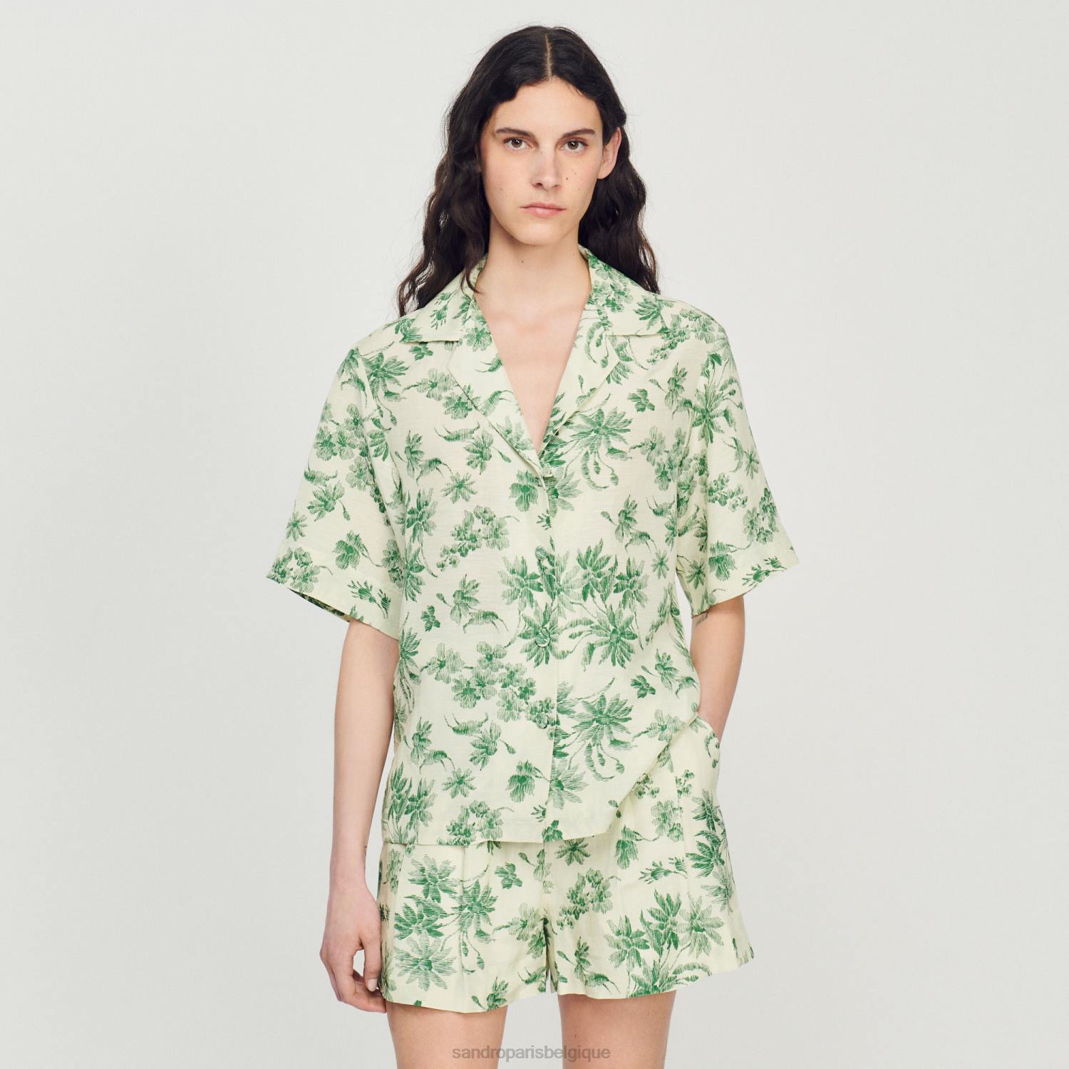 vêtements Sandro Paris chemise ample imprimée écru - vert femmes XLXD303