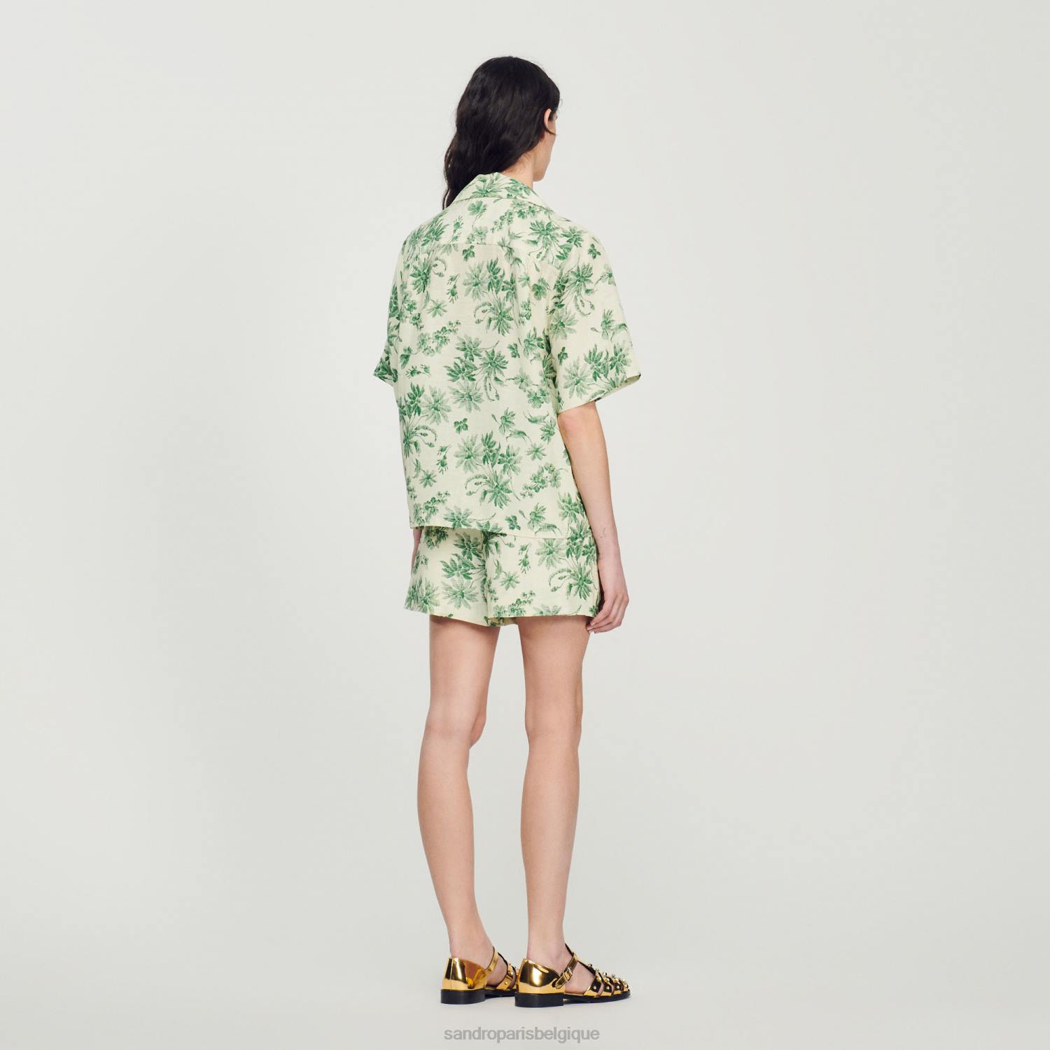 vêtements Sandro Paris chemise ample imprimée écru - vert femmes XLXD303
