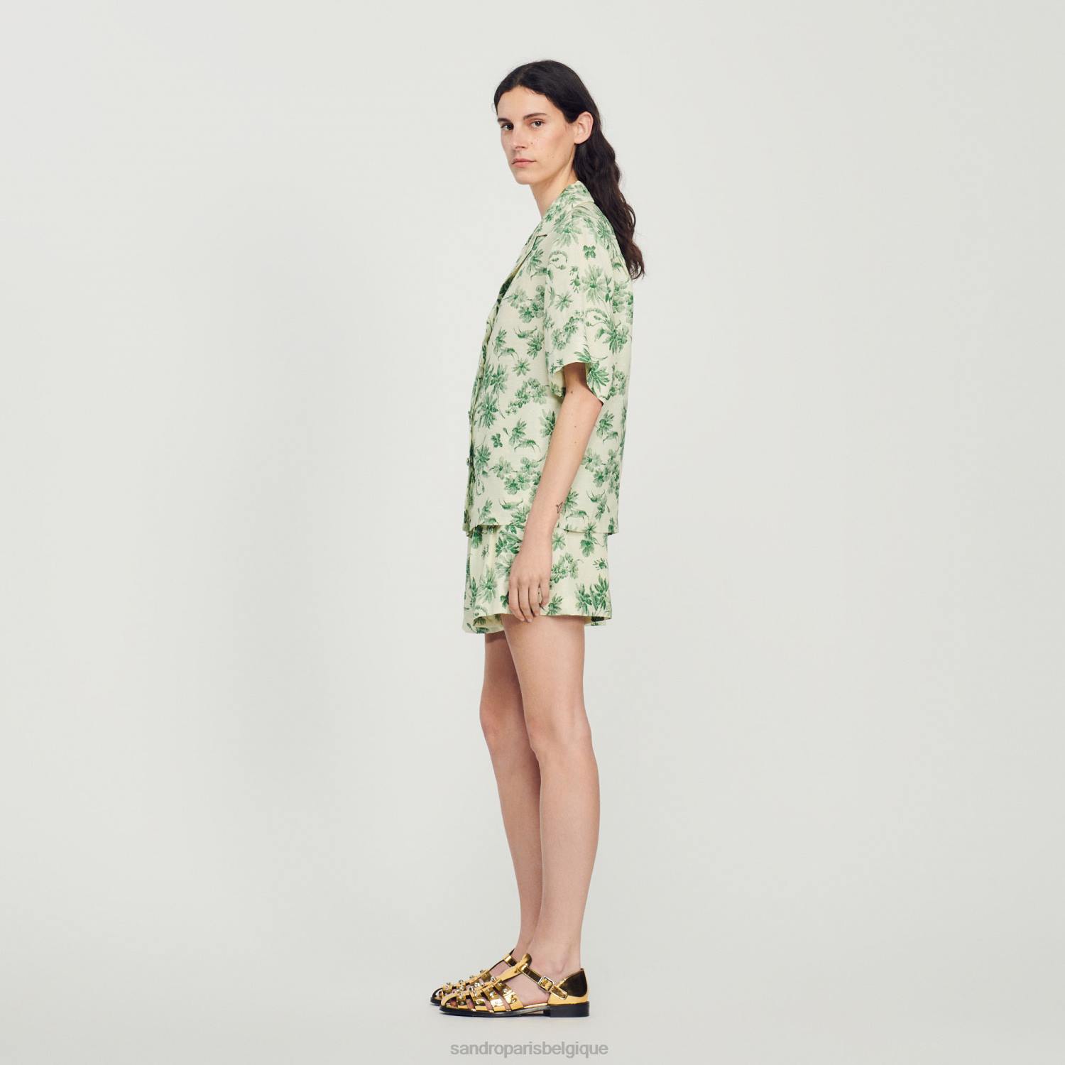 vêtements Sandro Paris chemise ample imprimée écru - vert femmes XLXD303
