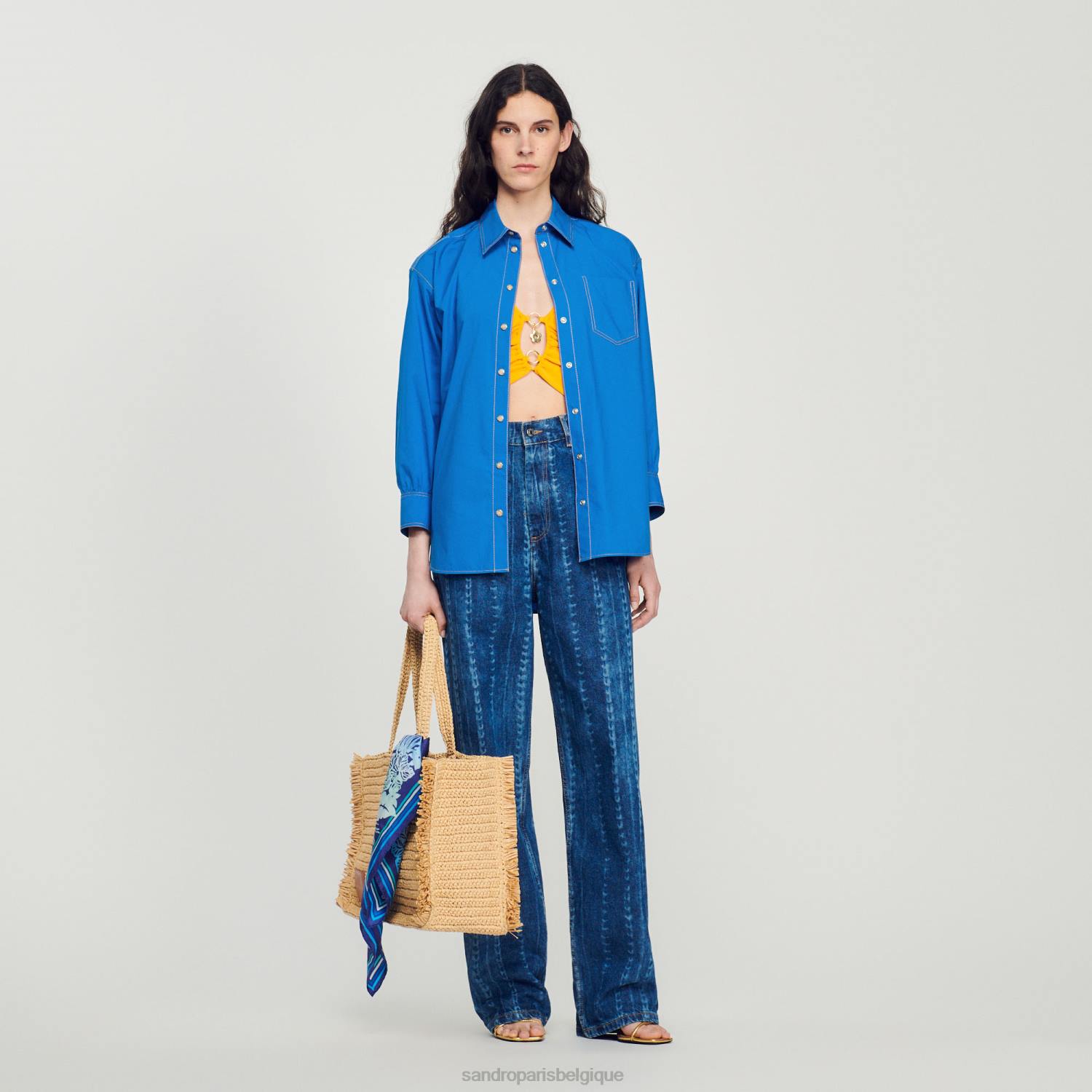 vêtements Sandro Paris chemise avec détails surpiqués bleu électrique femmes XLXD265