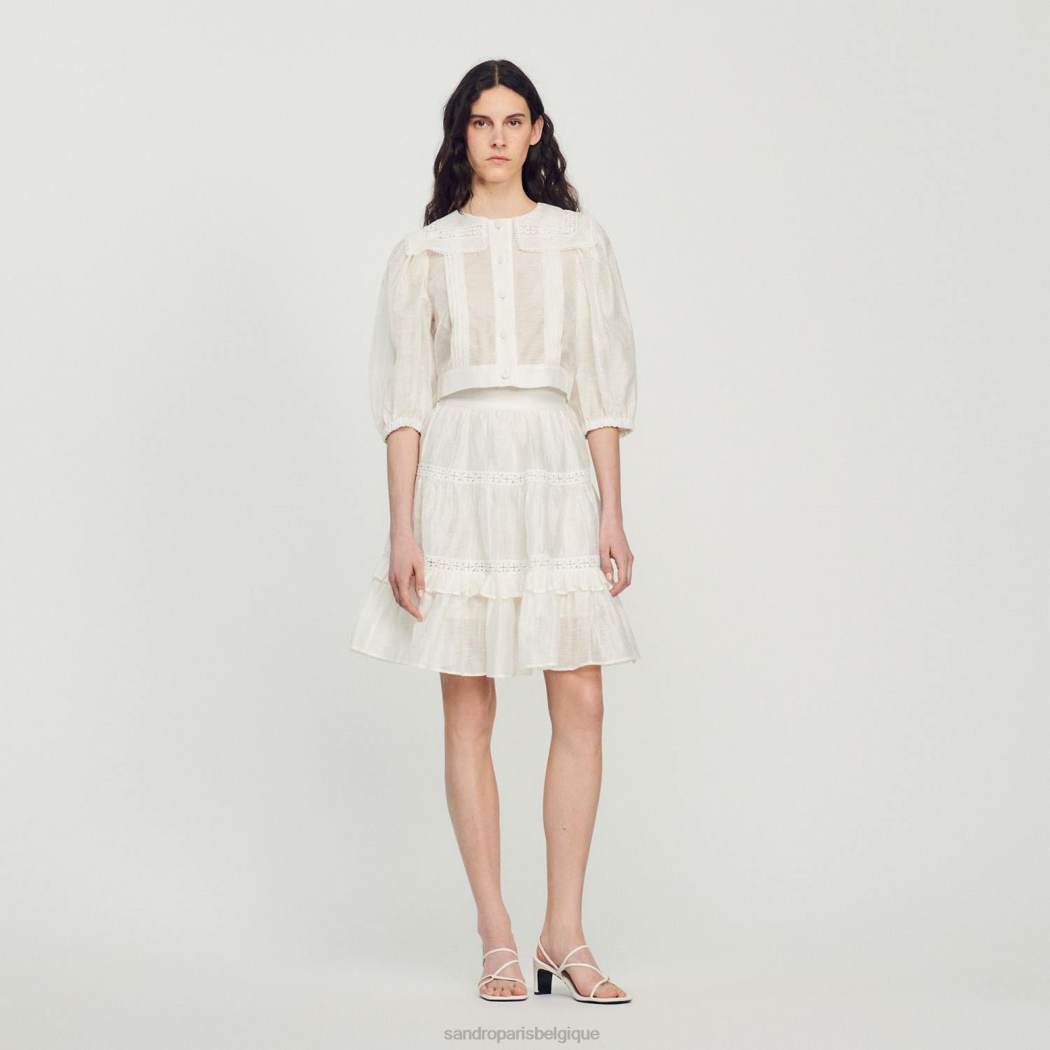 vêtements Sandro Paris chemise à col en dentelle blanc femmes XLXD116