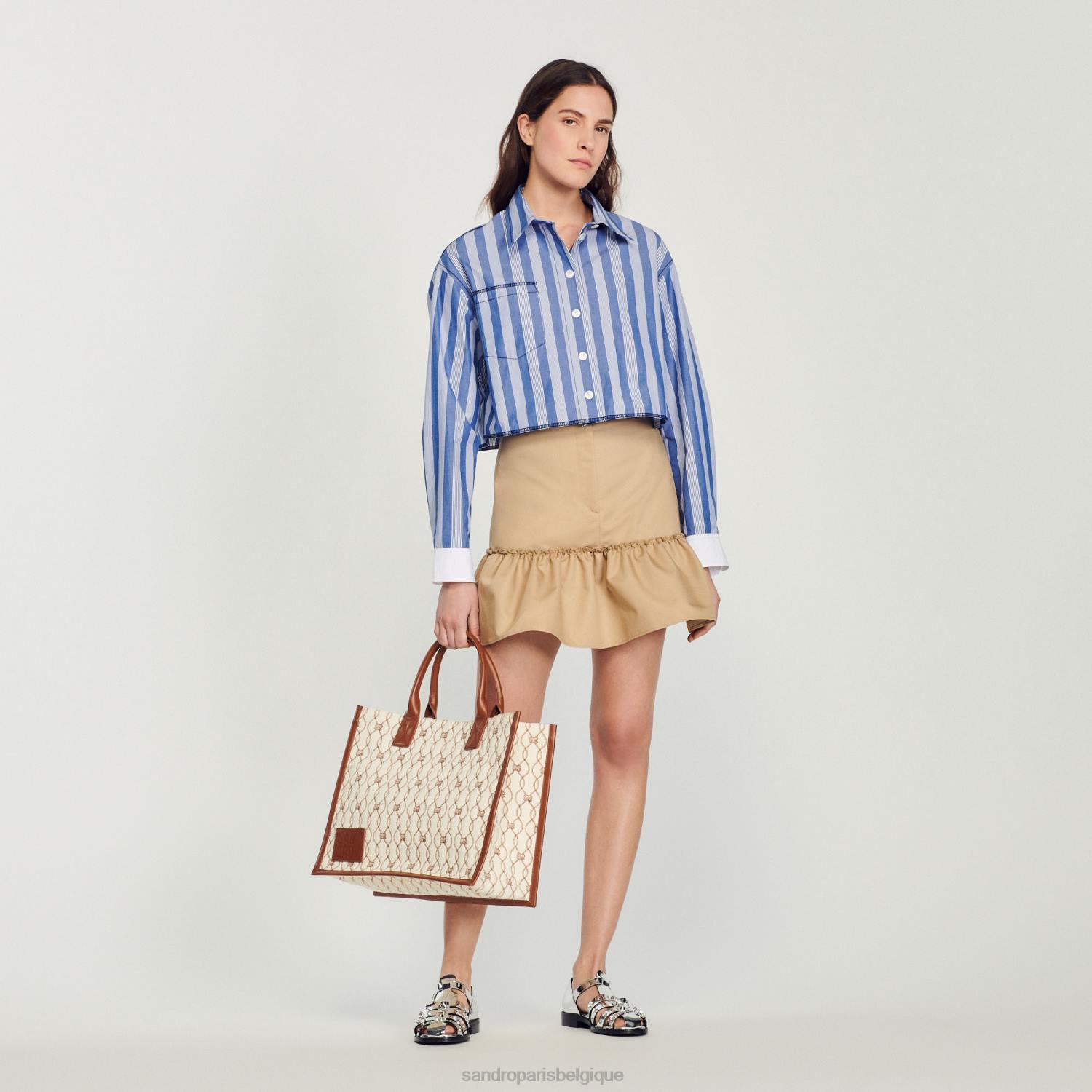 vêtements Sandro Paris chemise courte à rayures bleu/blanc femmes XLXD408
