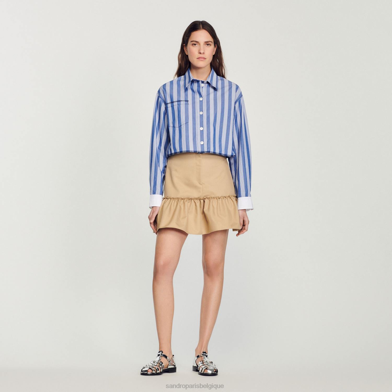 vêtements Sandro Paris chemise courte à rayures bleu/blanc femmes XLXD408