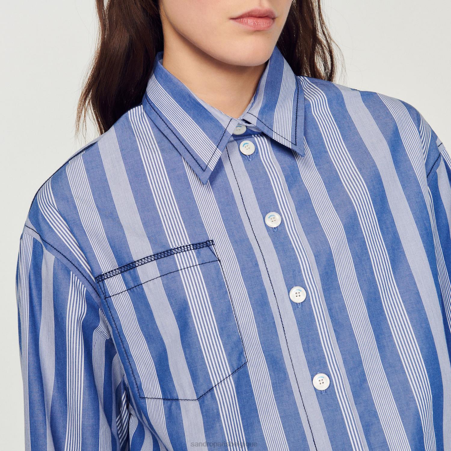 vêtements Sandro Paris chemise courte à rayures bleu/blanc femmes XLXD408