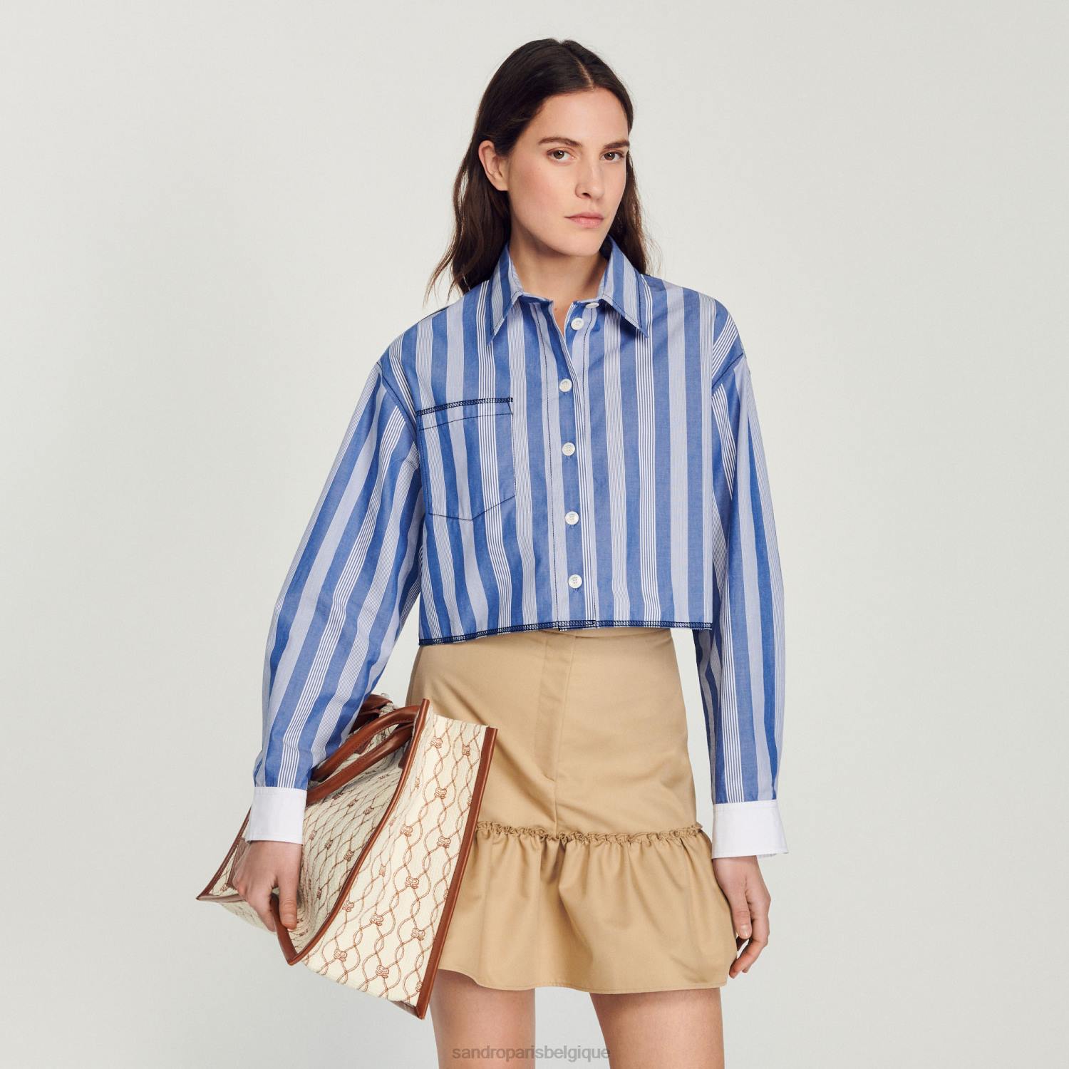 vêtements Sandro Paris chemise courte à rayures bleu/blanc femmes XLXD408