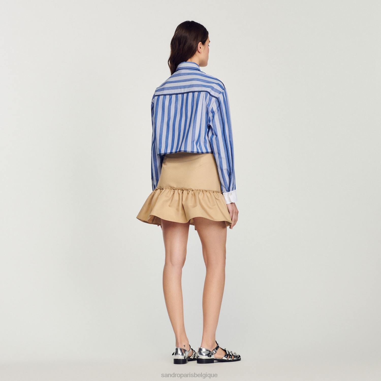 vêtements Sandro Paris chemise courte à rayures bleu/blanc femmes XLXD408