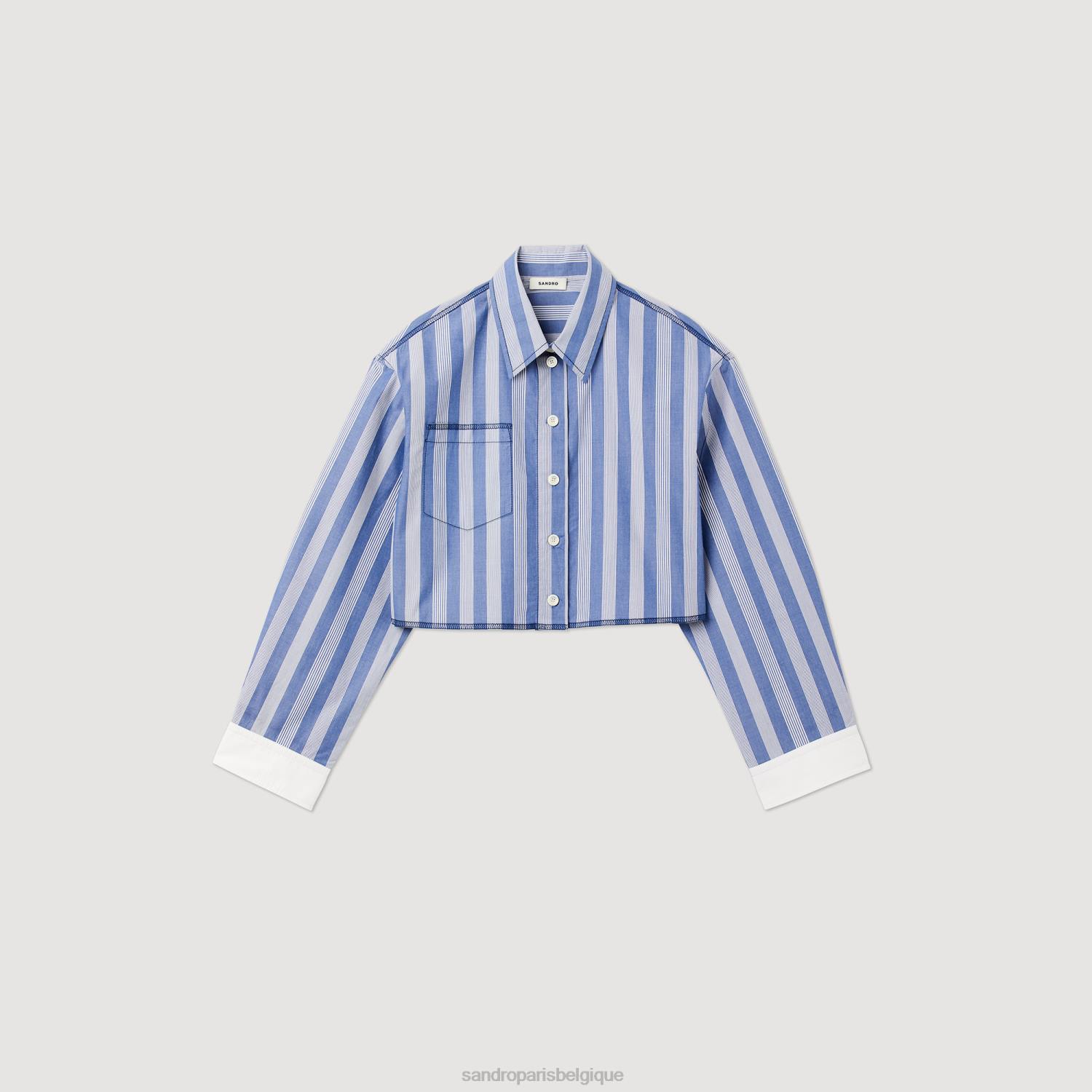 vêtements Sandro Paris chemise courte à rayures bleu/blanc femmes XLXD408