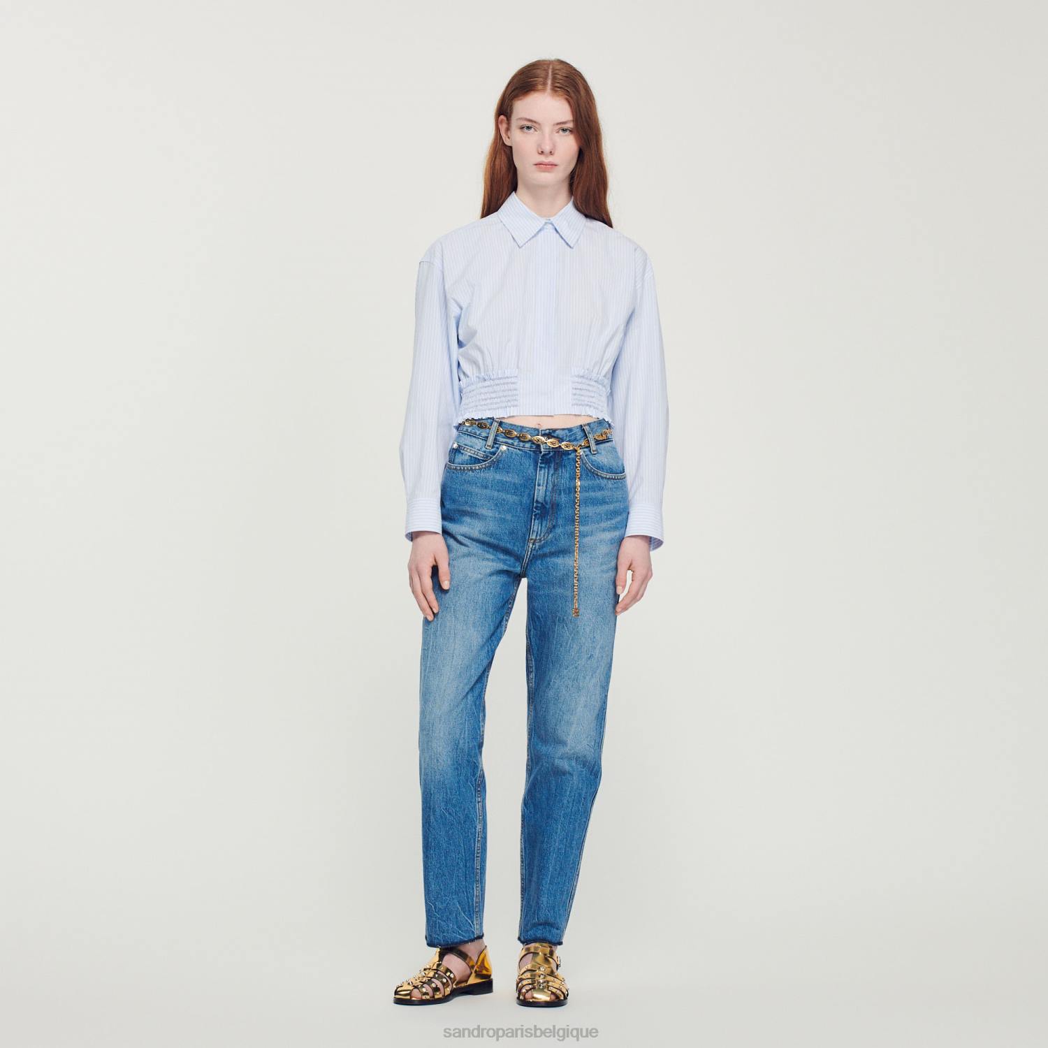 vêtements Sandro Paris chemise courte à rayures bleu ciel/blanc femmes XLXD288