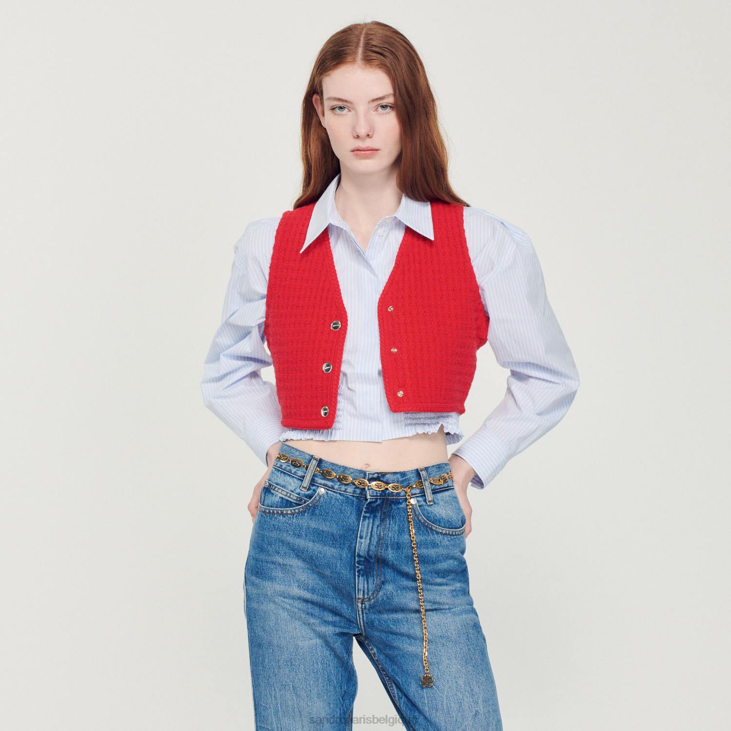 vêtements Sandro Paris chemise courte à rayures bleu ciel/blanc femmes XLXD288