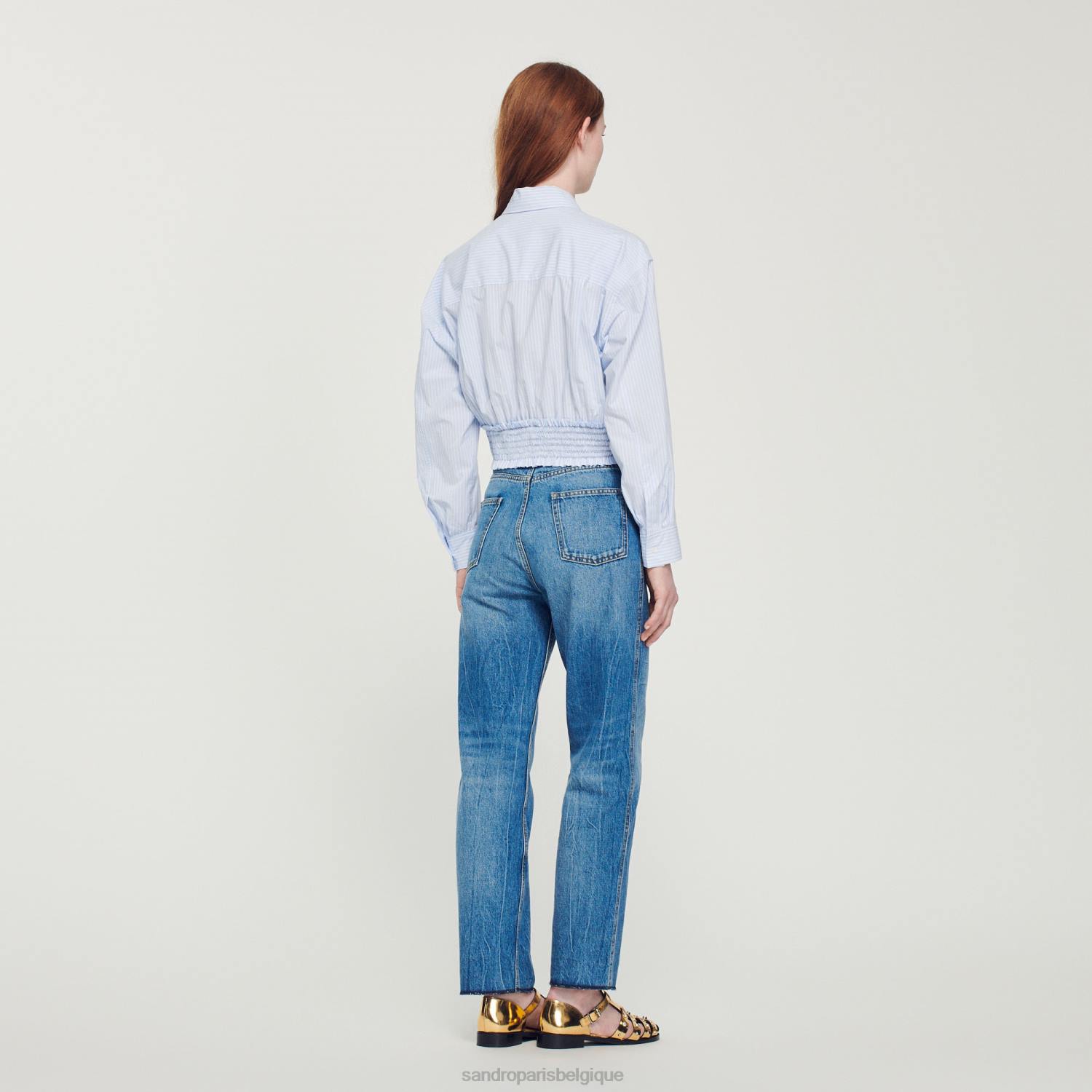 vêtements Sandro Paris chemise courte à rayures bleu ciel/blanc femmes XLXD288