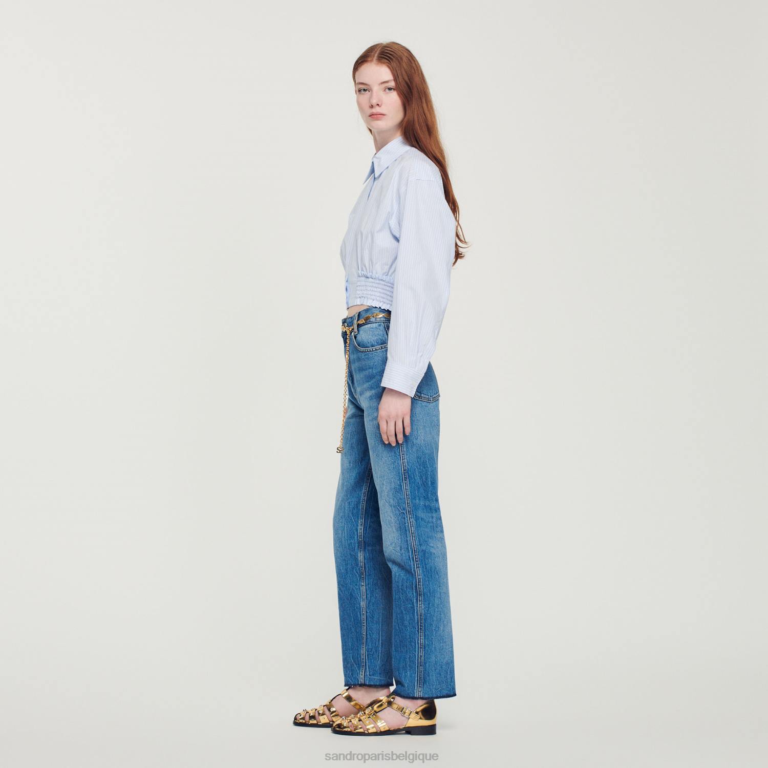 vêtements Sandro Paris chemise courte à rayures bleu ciel/blanc femmes XLXD288