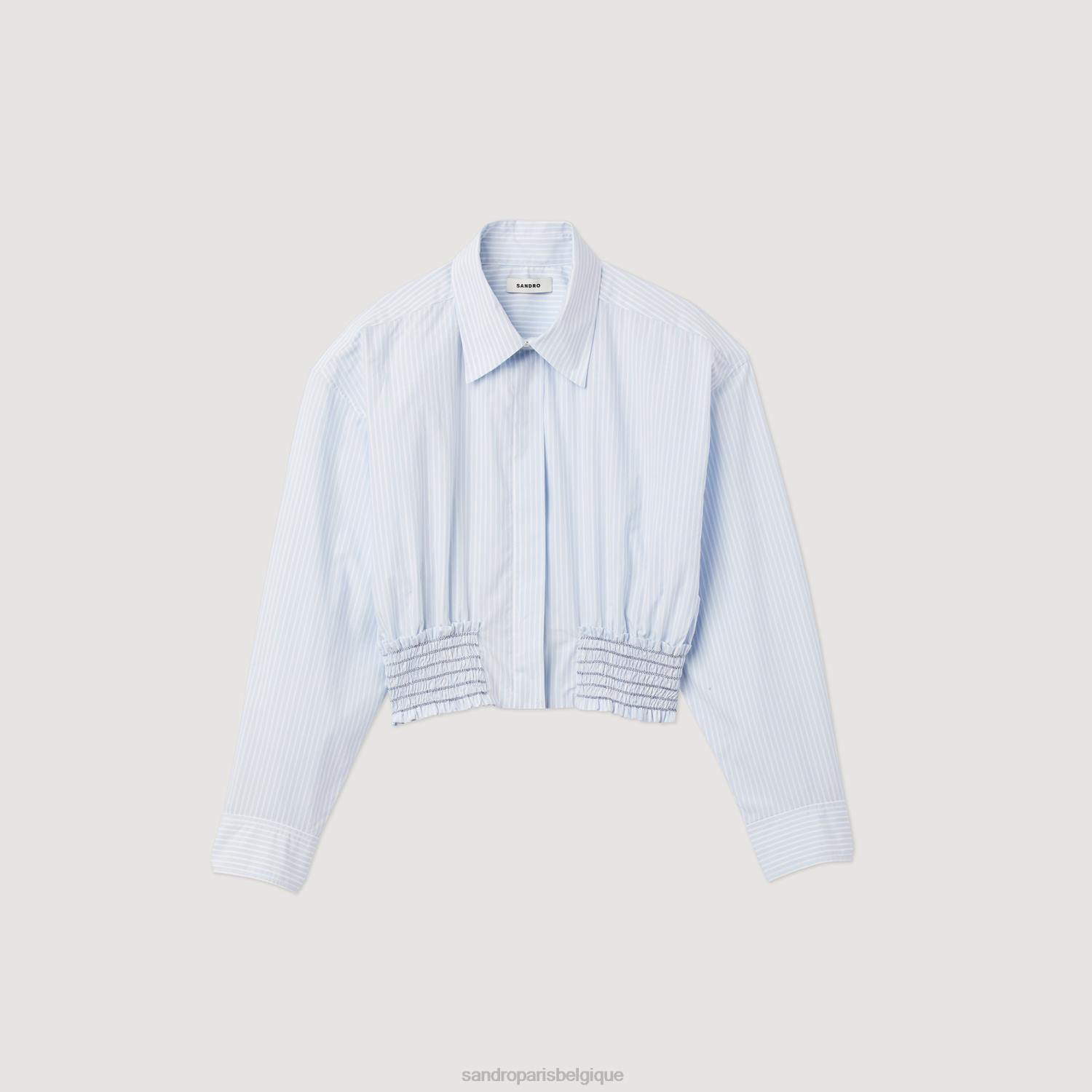 vêtements Sandro Paris chemise courte à rayures bleu ciel/blanc femmes XLXD288