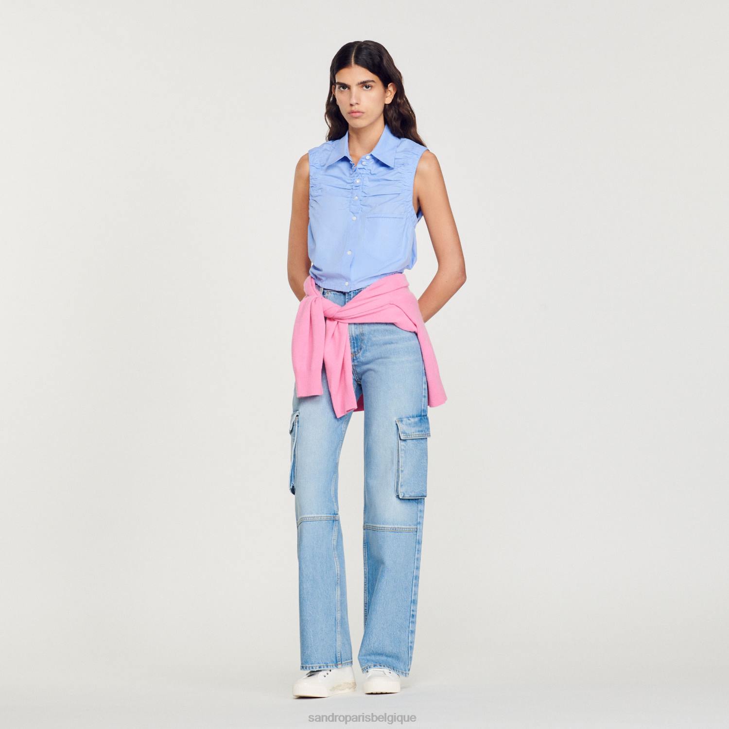 vêtements Sandro Paris chemise courte sans manches bleu femmes XLXD194