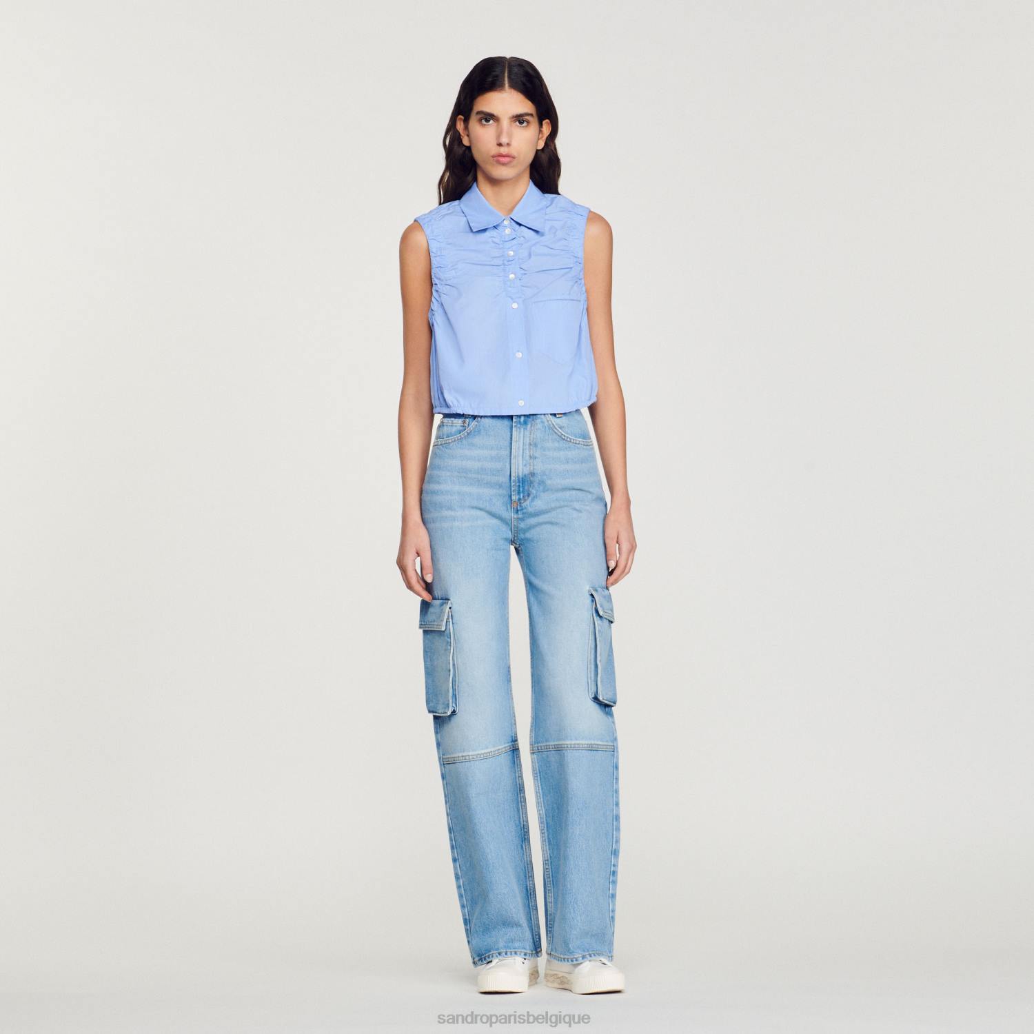 vêtements Sandro Paris chemise courte sans manches bleu femmes XLXD194