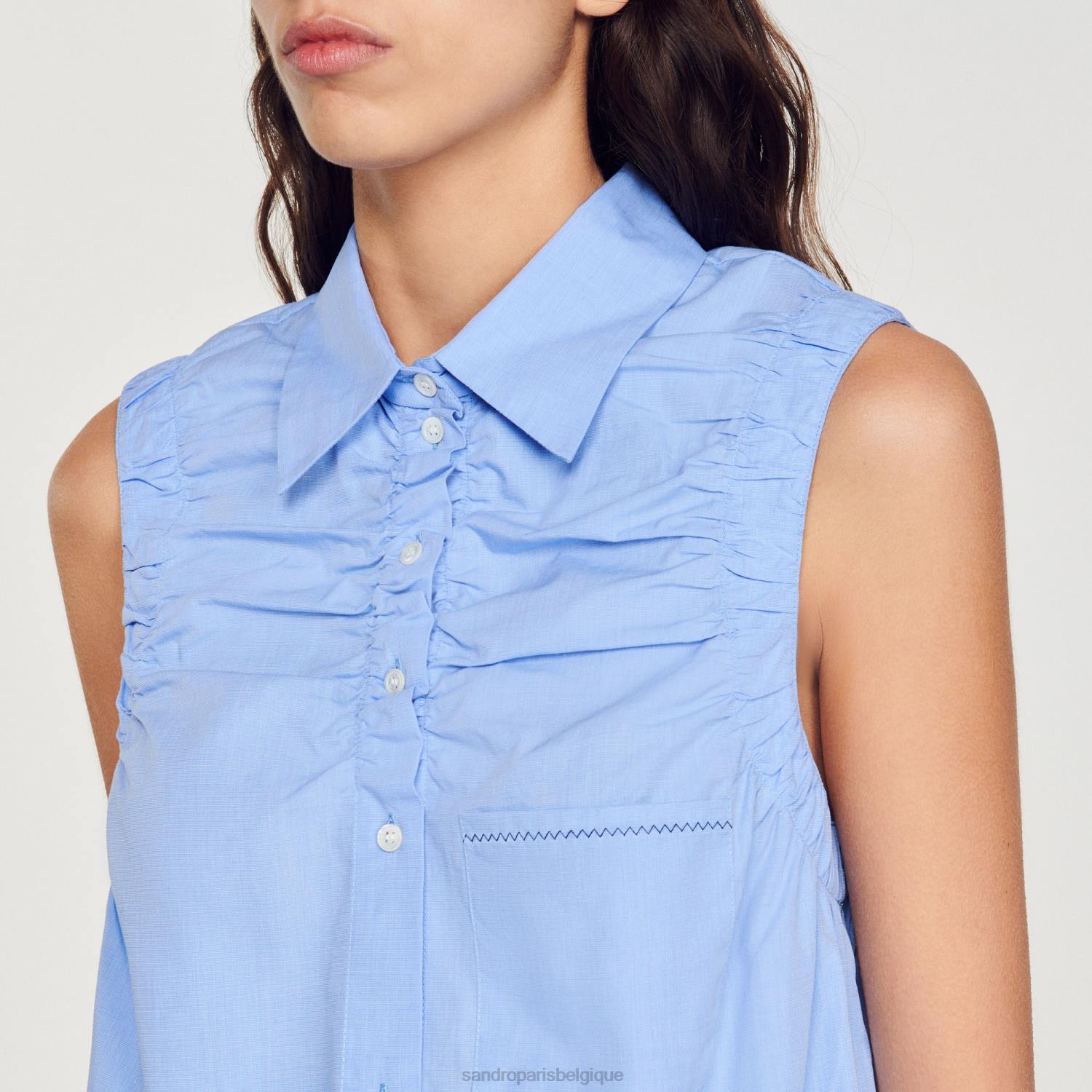 vêtements Sandro Paris chemise courte sans manches bleu femmes XLXD194