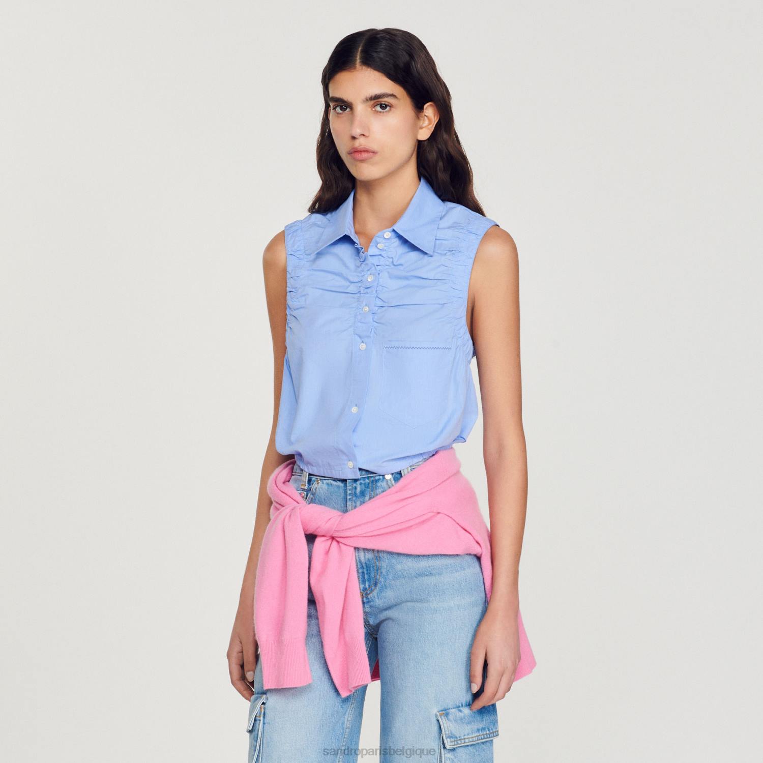 vêtements Sandro Paris chemise courte sans manches bleu femmes XLXD194