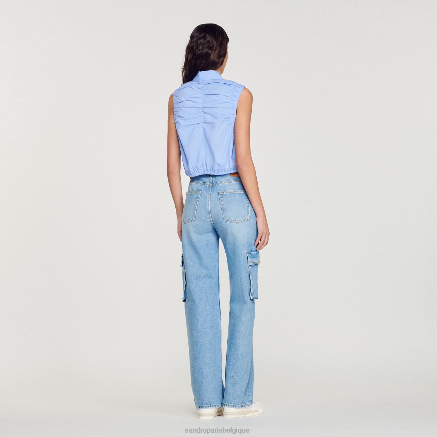 vêtements Sandro Paris chemise courte sans manches bleu femmes XLXD194