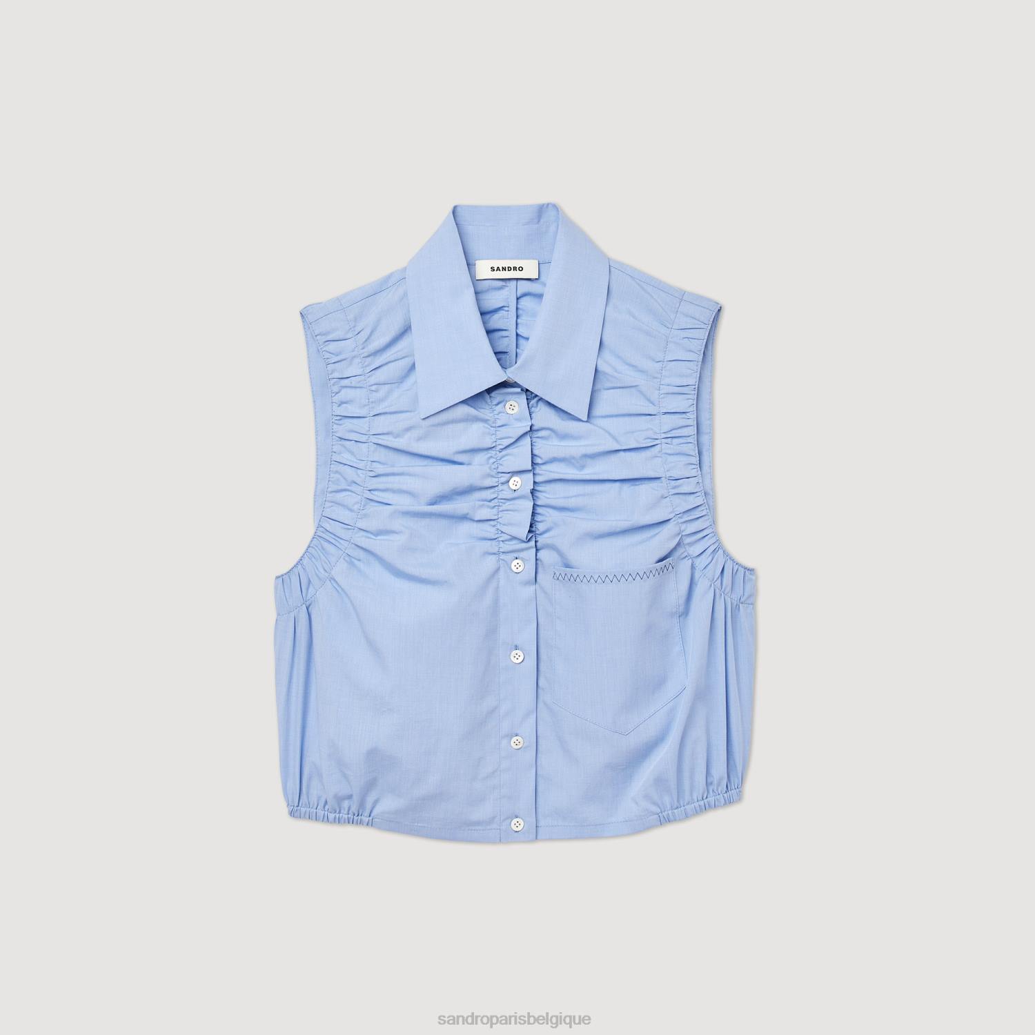 vêtements Sandro Paris chemise courte sans manches bleu femmes XLXD194