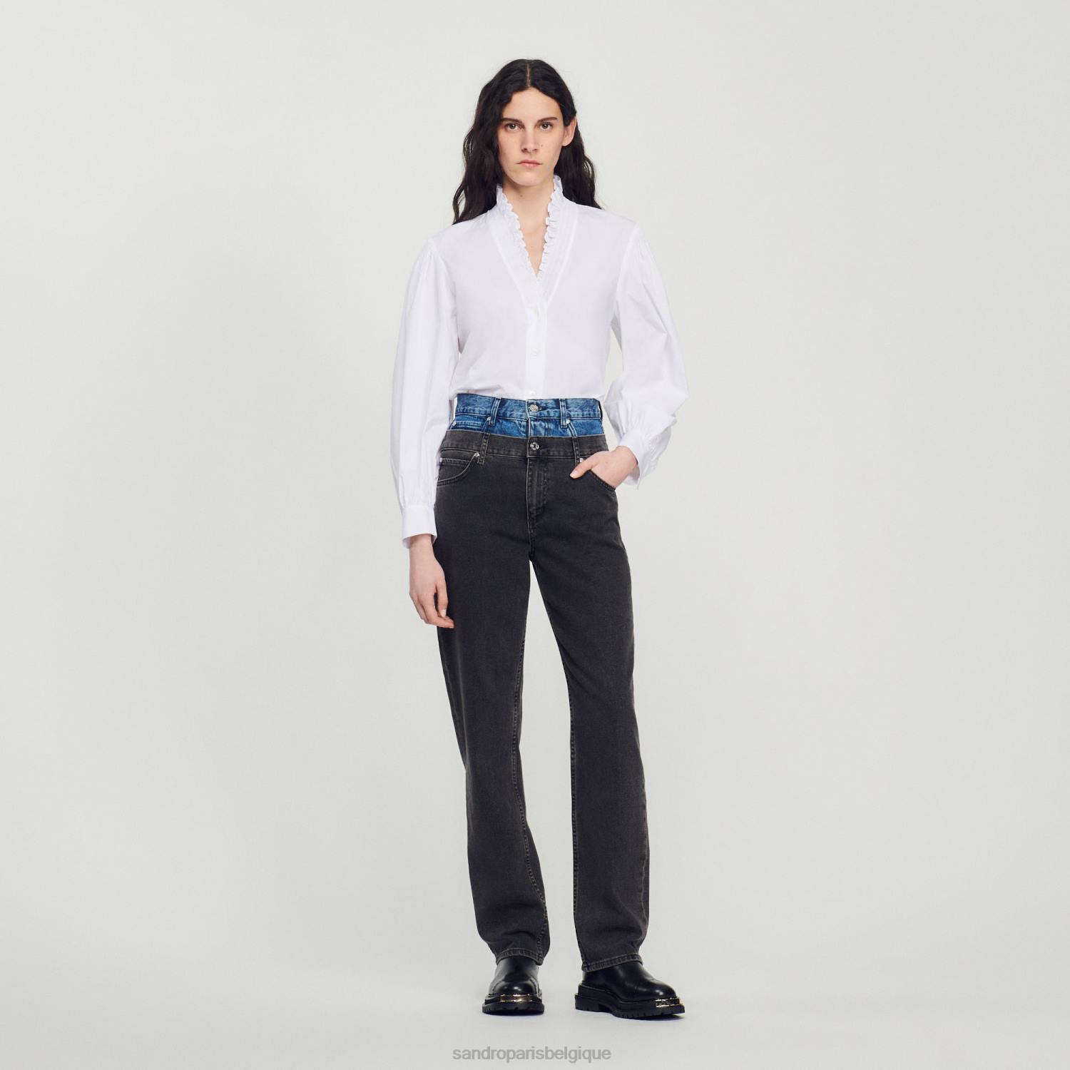vêtements Sandro Paris chemise en coton à col fantaisie blanc femmes XLXD142