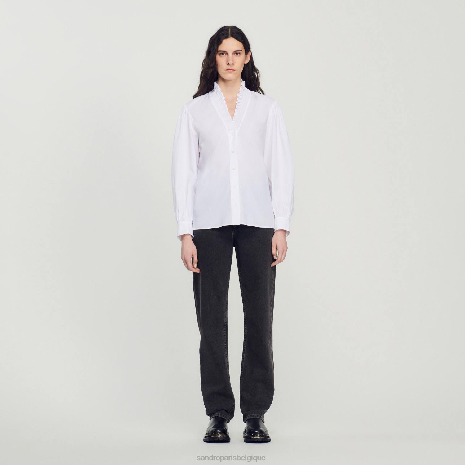 vêtements Sandro Paris chemise en coton à col fantaisie blanc femmes XLXD142