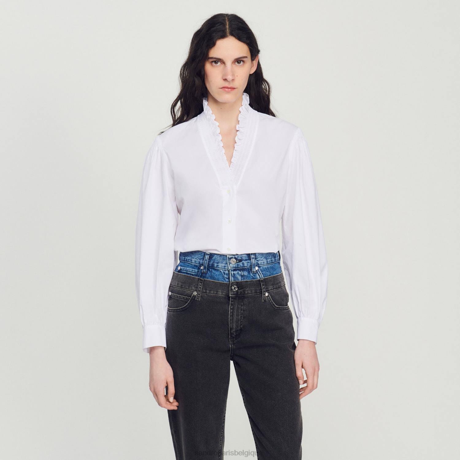 vêtements Sandro Paris chemise en coton à col fantaisie blanc femmes XLXD142