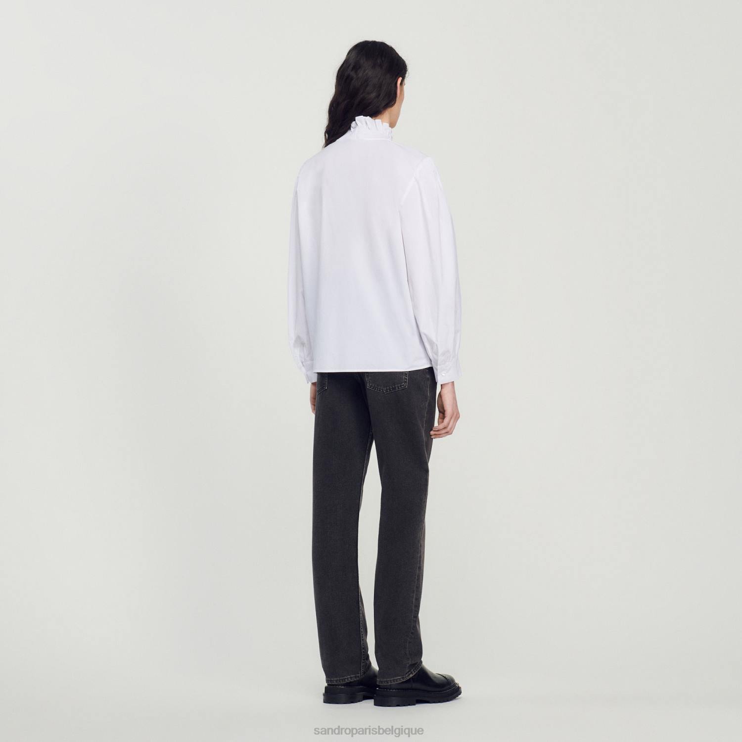vêtements Sandro Paris chemise en coton à col fantaisie blanc femmes XLXD142