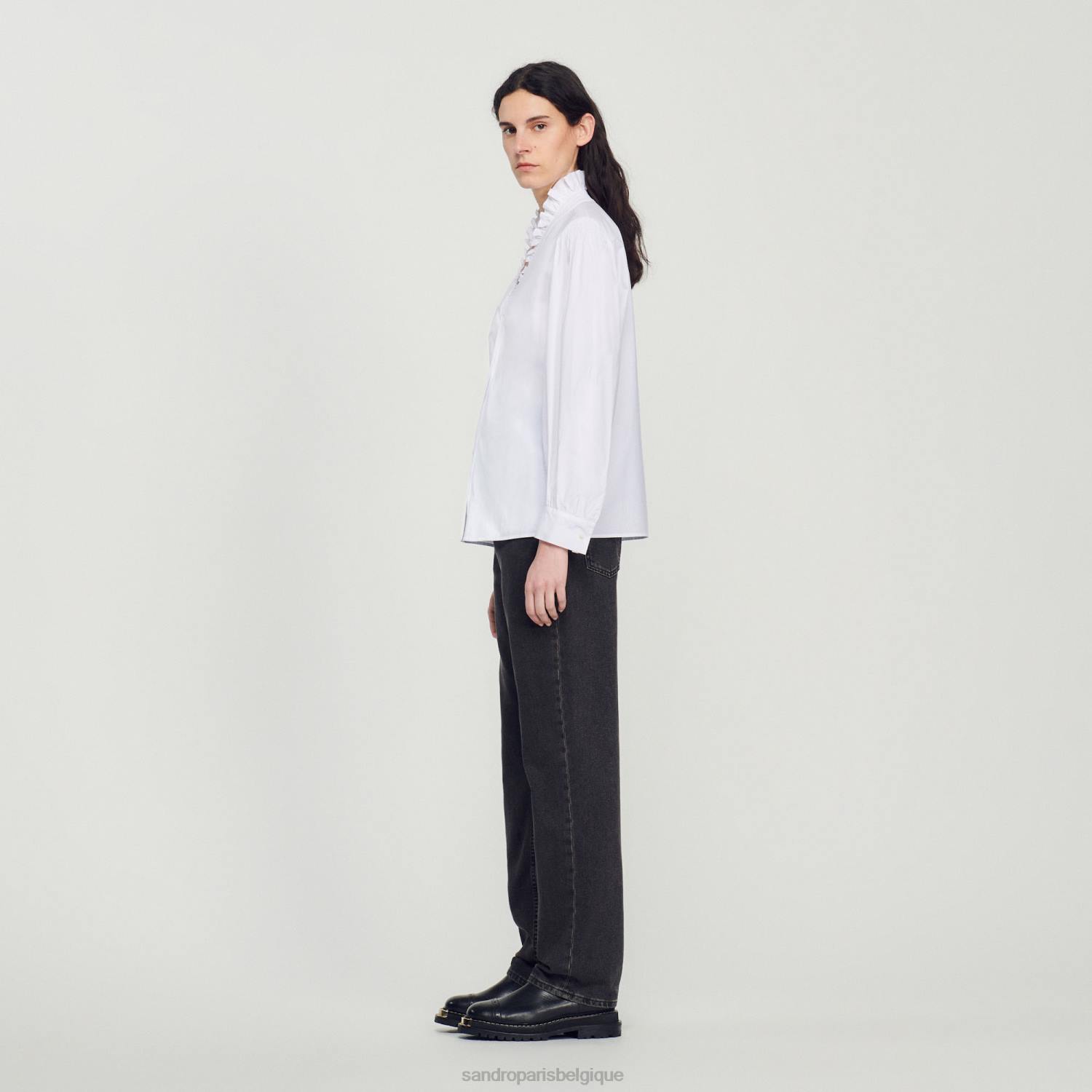 vêtements Sandro Paris chemise en coton à col fantaisie blanc femmes XLXD142