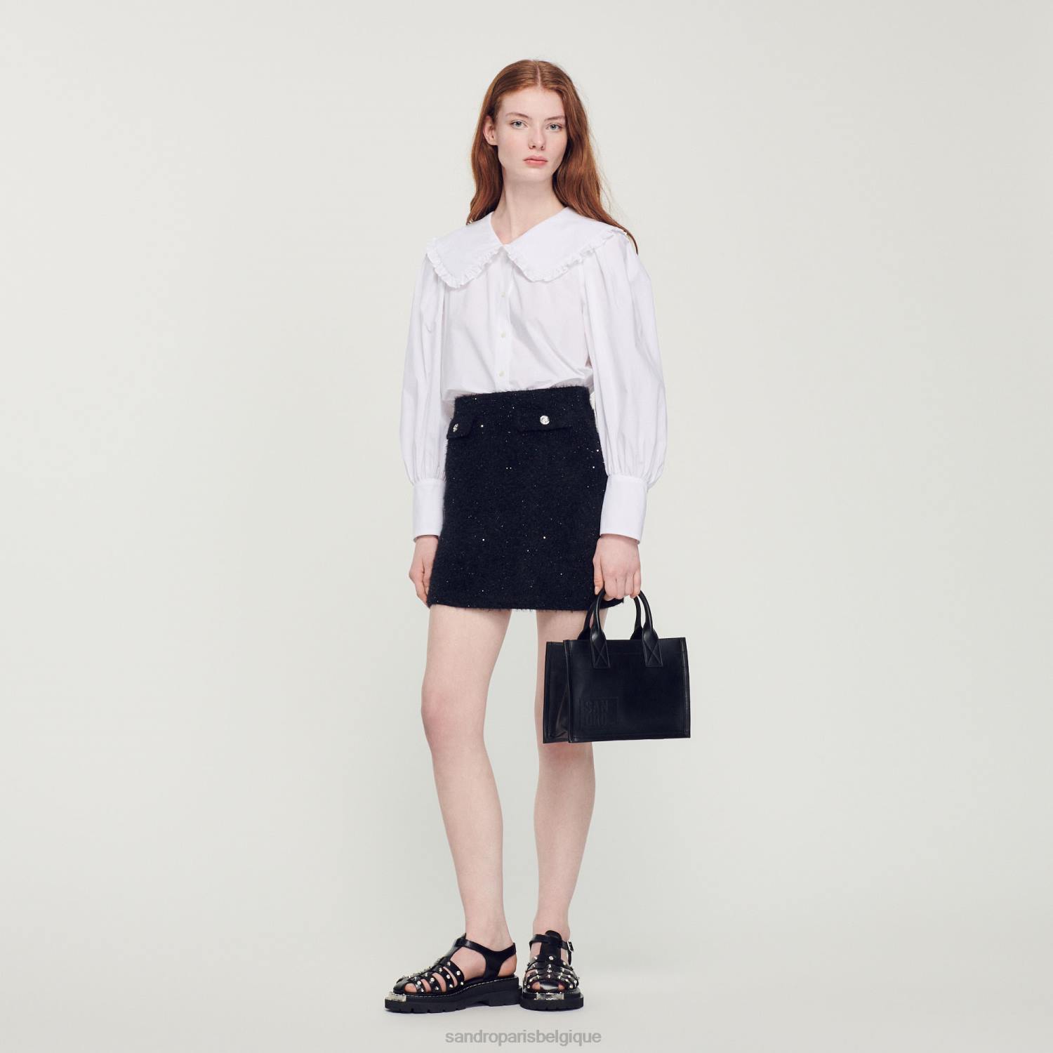 vêtements Sandro Paris chemise en popeline à col claudine blanc femmes XLXD369