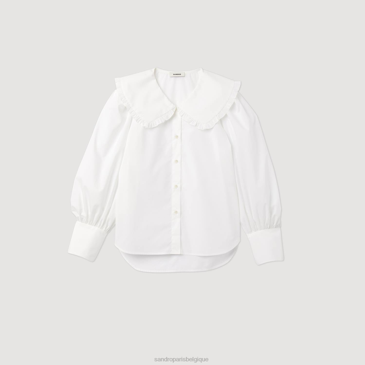 vêtements Sandro Paris chemise en popeline à col claudine blanc femmes XLXD369