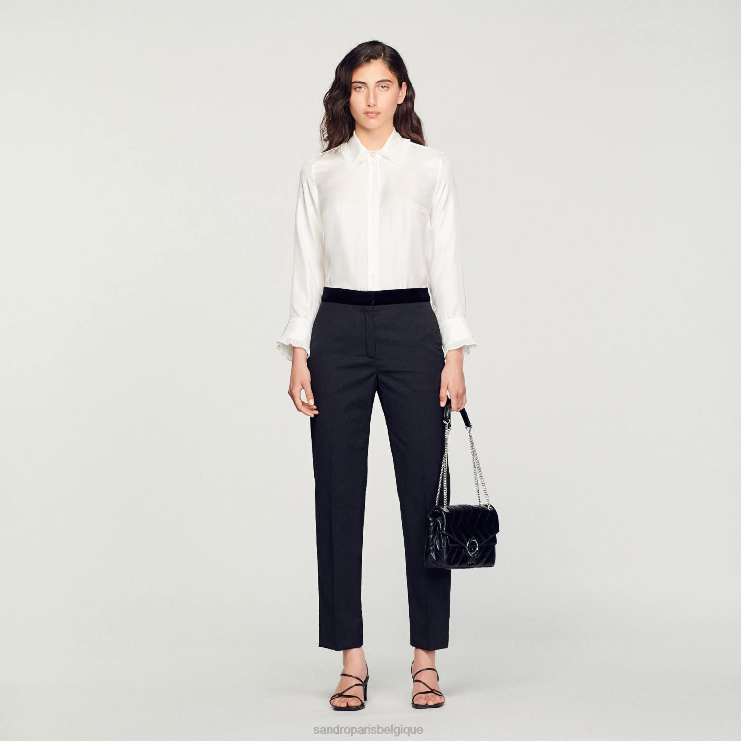 vêtements Sandro Paris chemise en soie à bordure plissée écru femmes XLXD199