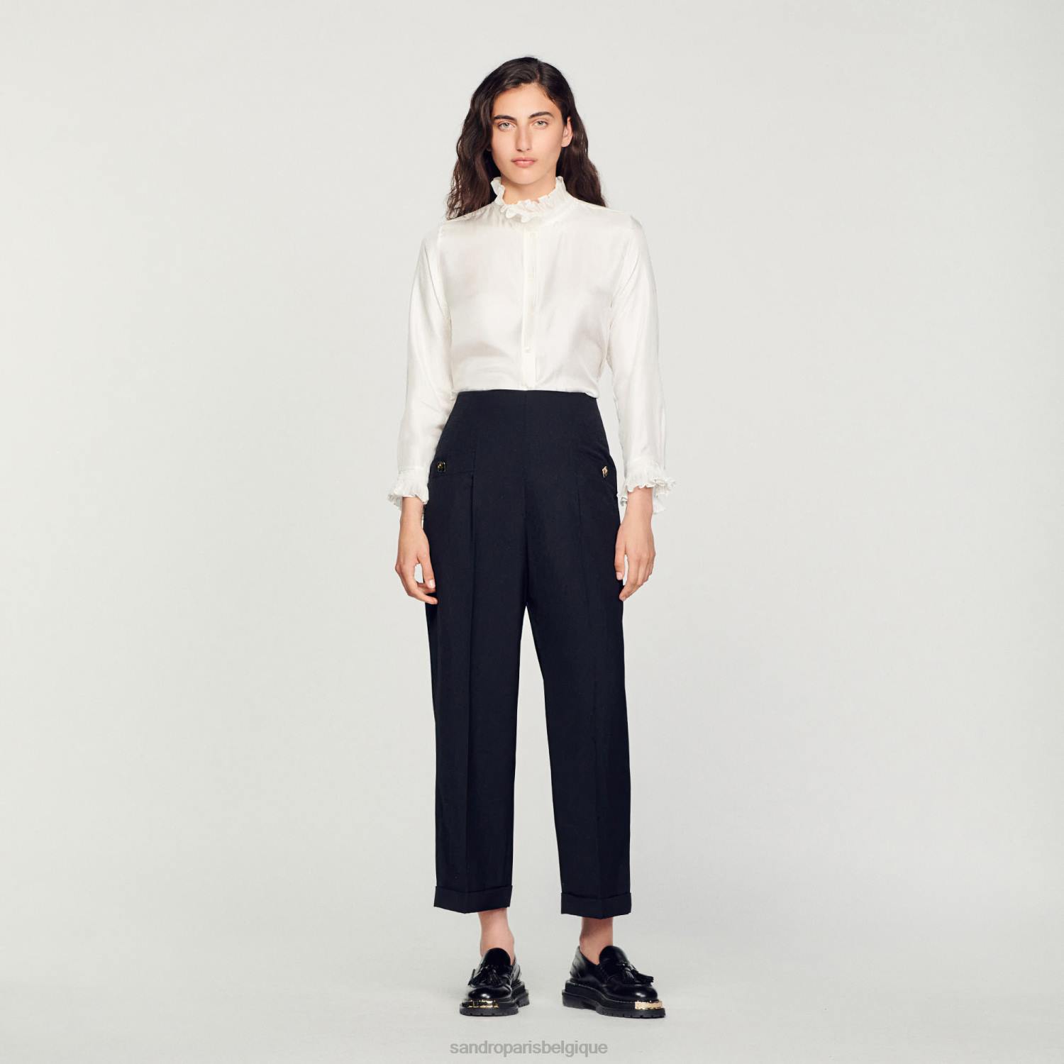 vêtements Sandro Paris chemise en soie à col froncé écru femmes XLXD101