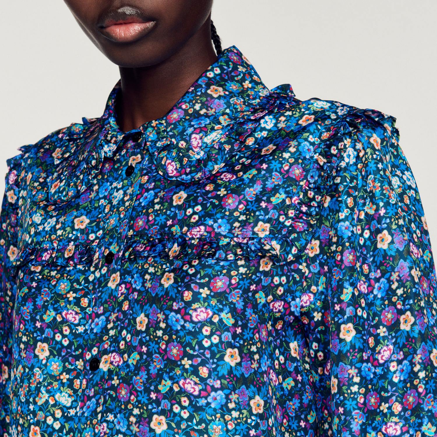 vêtements Sandro Paris chemise en soie à fleurs bleu violet femmes XLXD291