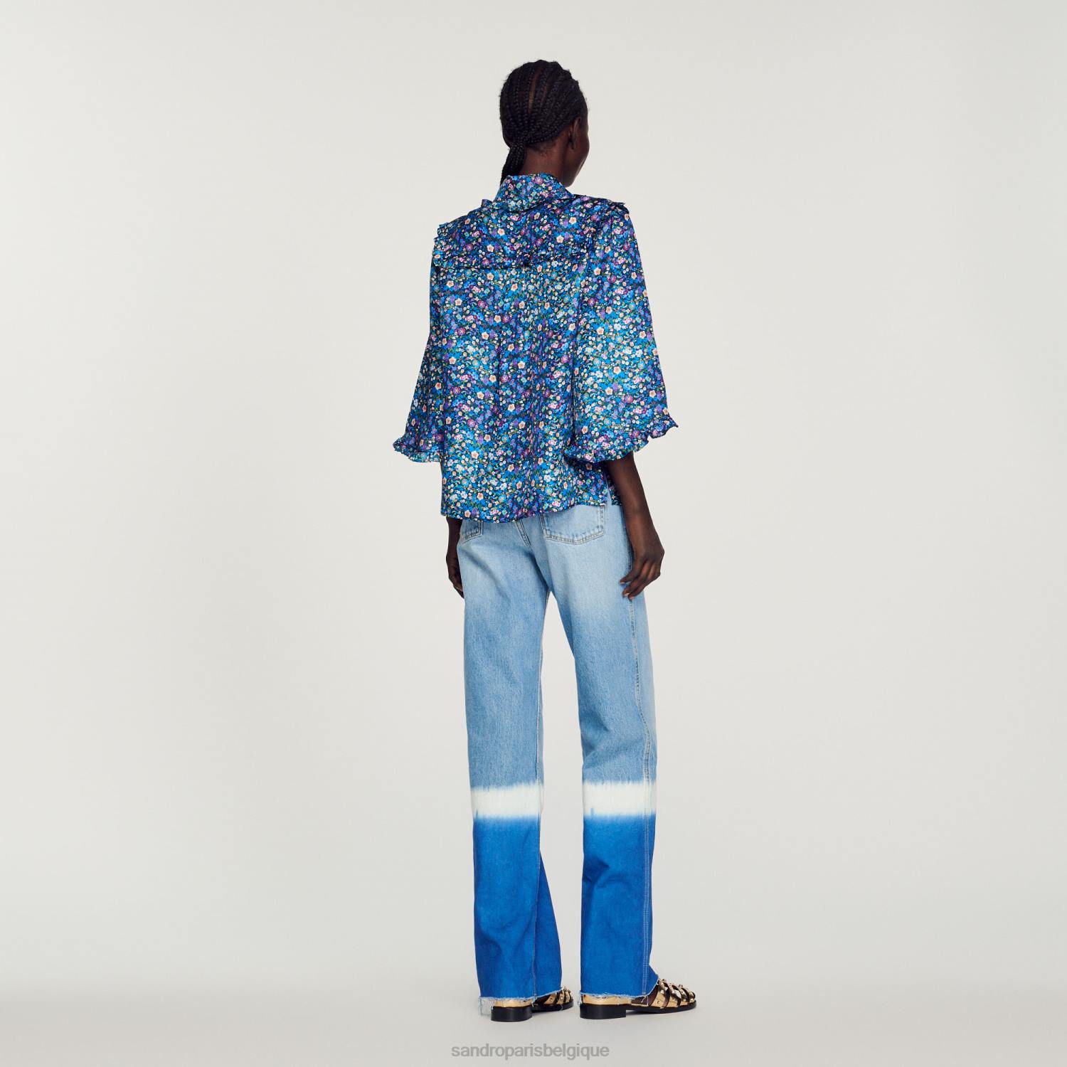 vêtements Sandro Paris chemise en soie à fleurs bleu violet femmes XLXD291