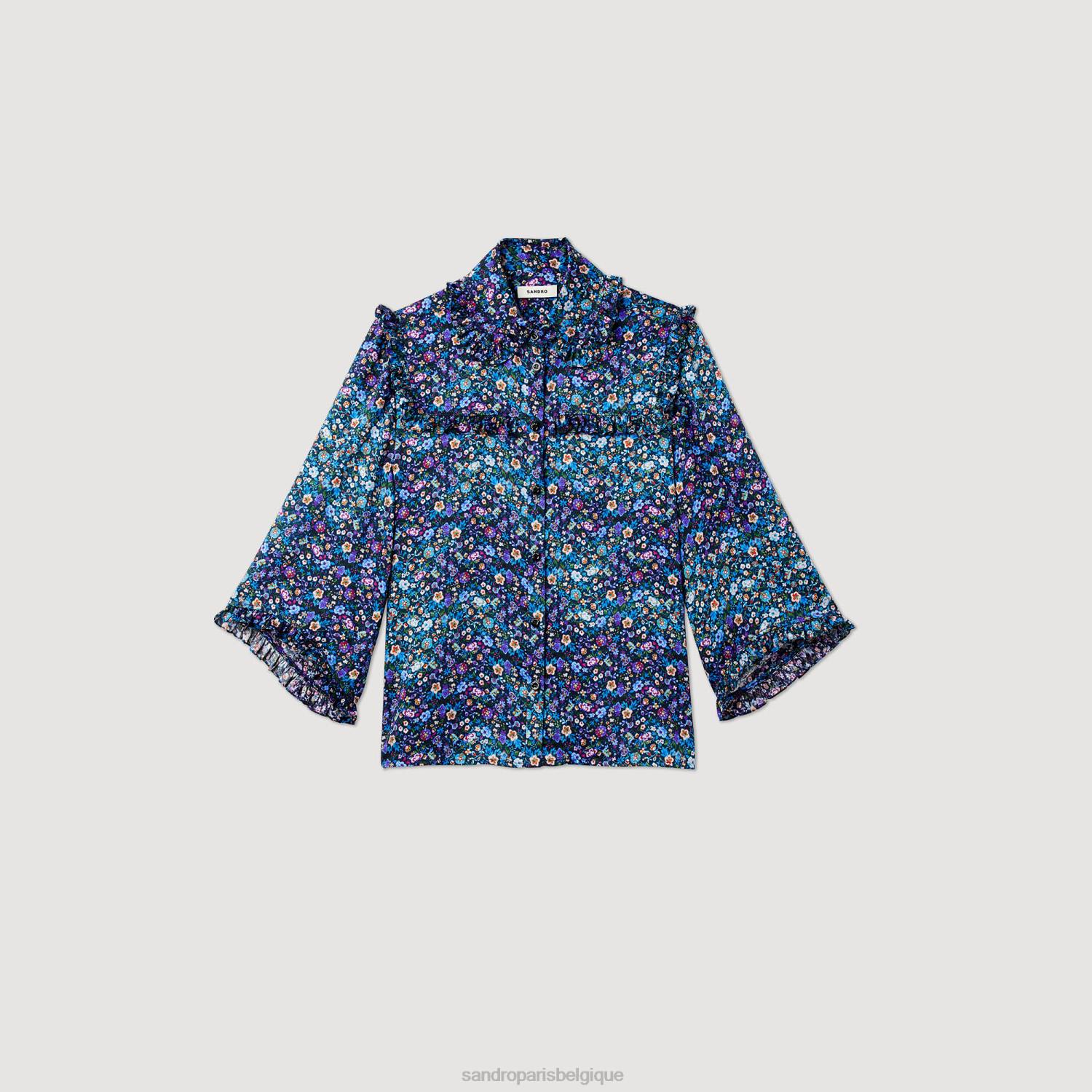 vêtements Sandro Paris chemise en soie à fleurs bleu violet femmes XLXD291