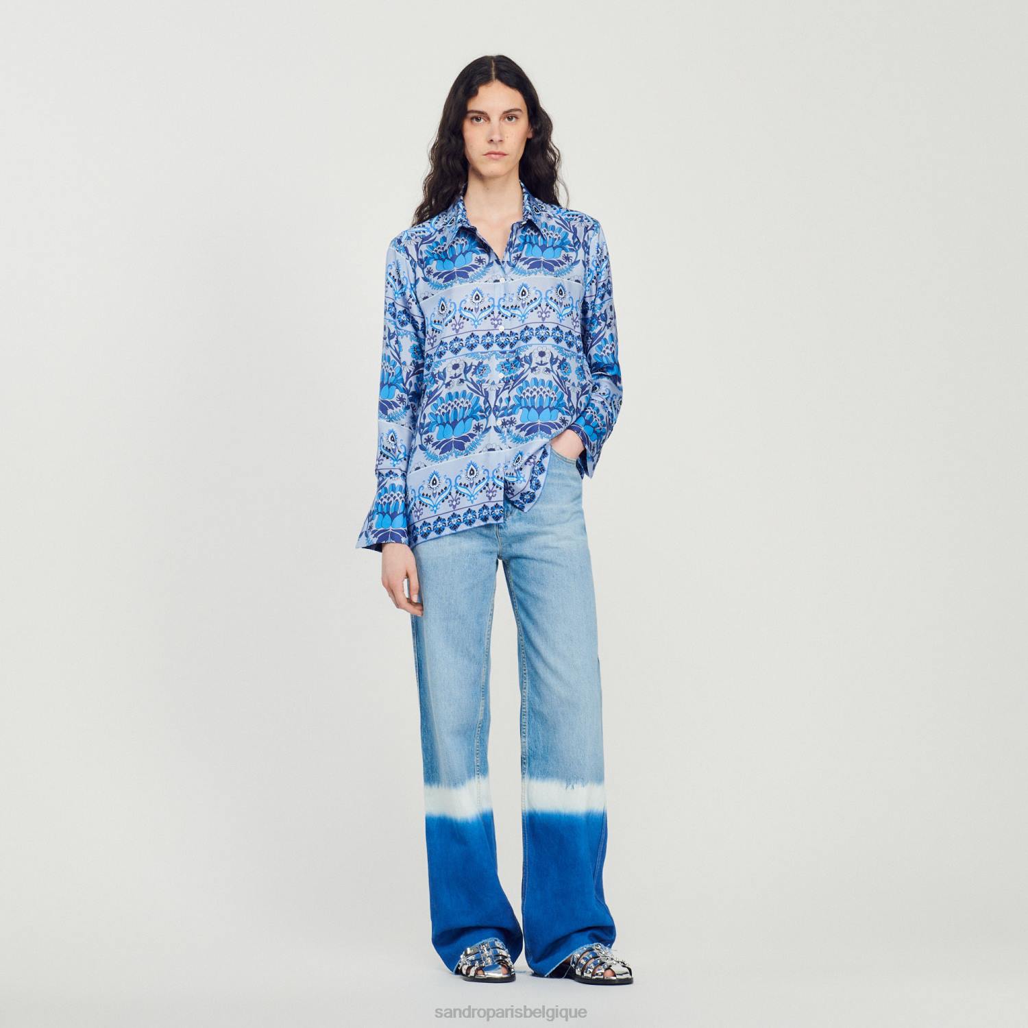 vêtements Sandro Paris chemise en soie imprimée bleu femmes XLXD172