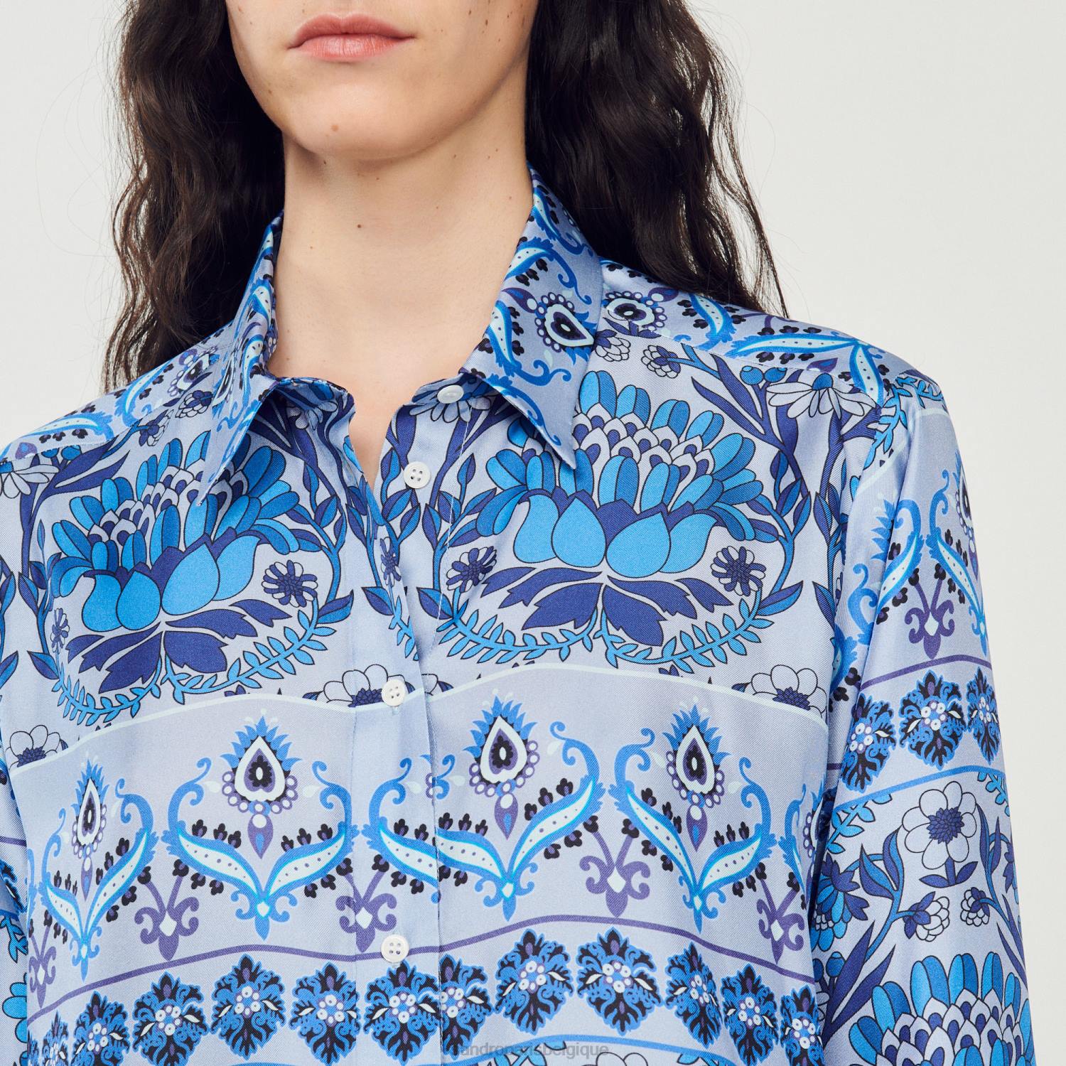 vêtements Sandro Paris chemise en soie imprimée bleu femmes XLXD172