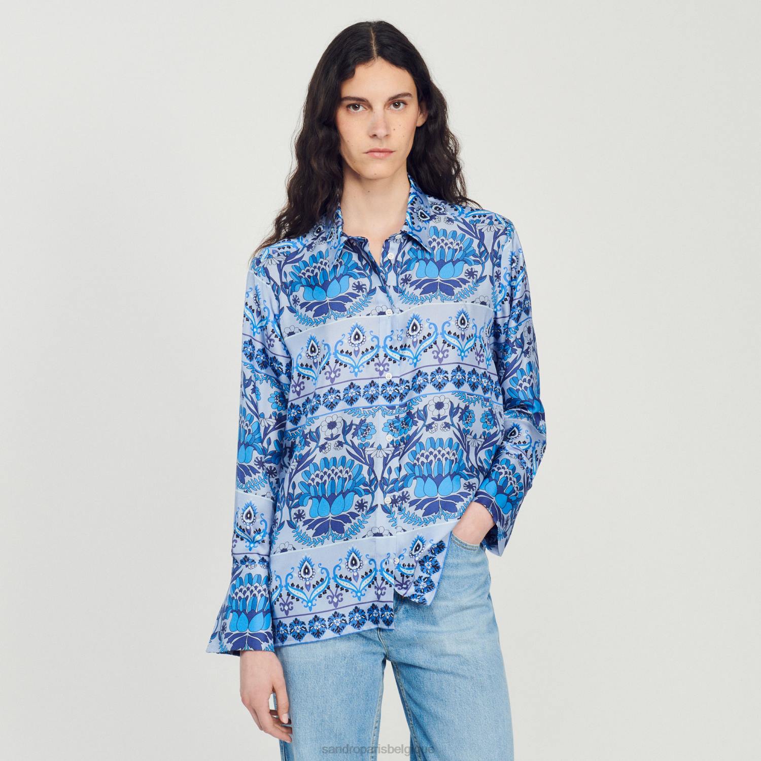 vêtements Sandro Paris chemise en soie imprimée bleu femmes XLXD172
