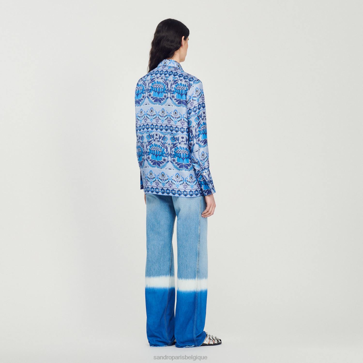 vêtements Sandro Paris chemise en soie imprimée bleu femmes XLXD172