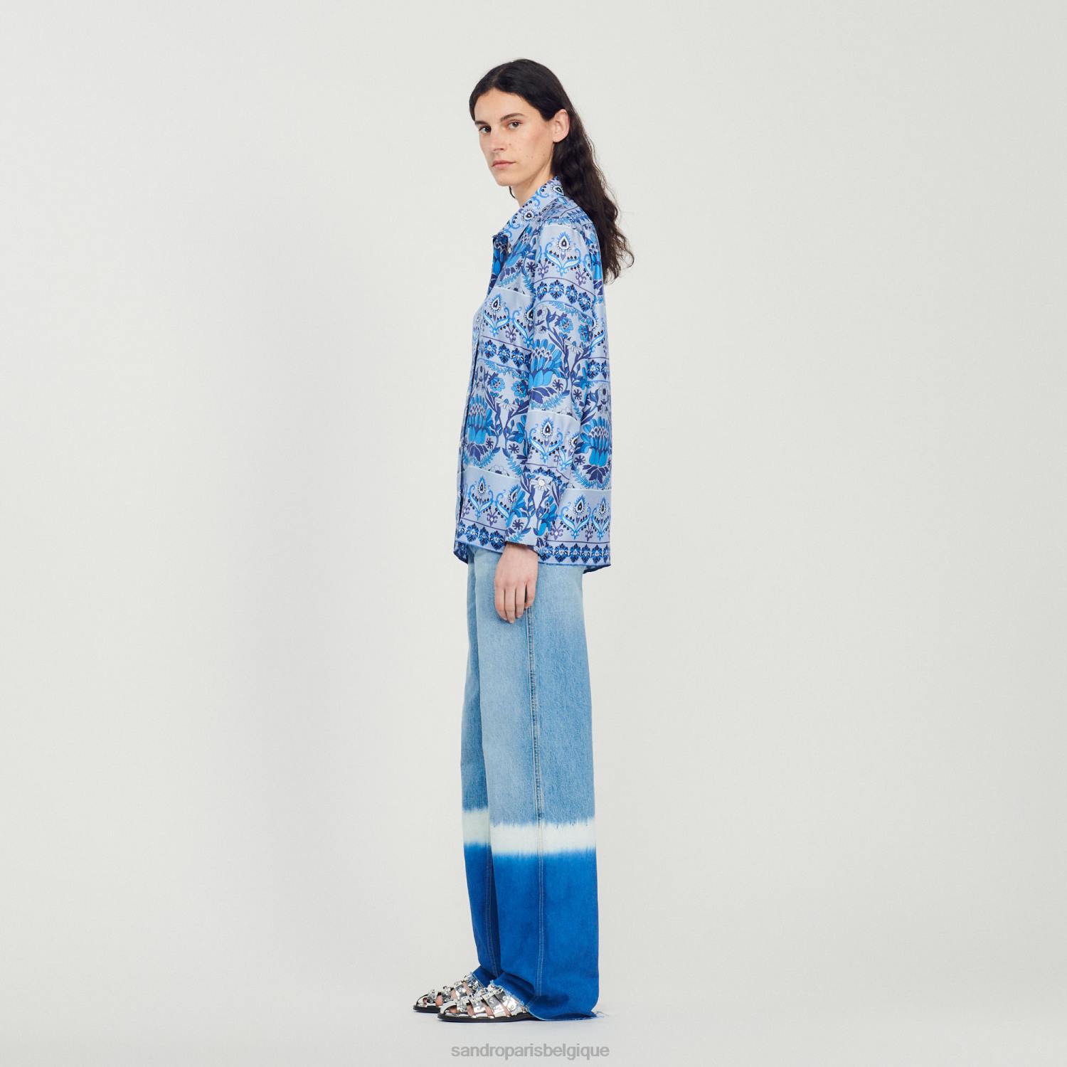 vêtements Sandro Paris chemise en soie imprimée bleu femmes XLXD172