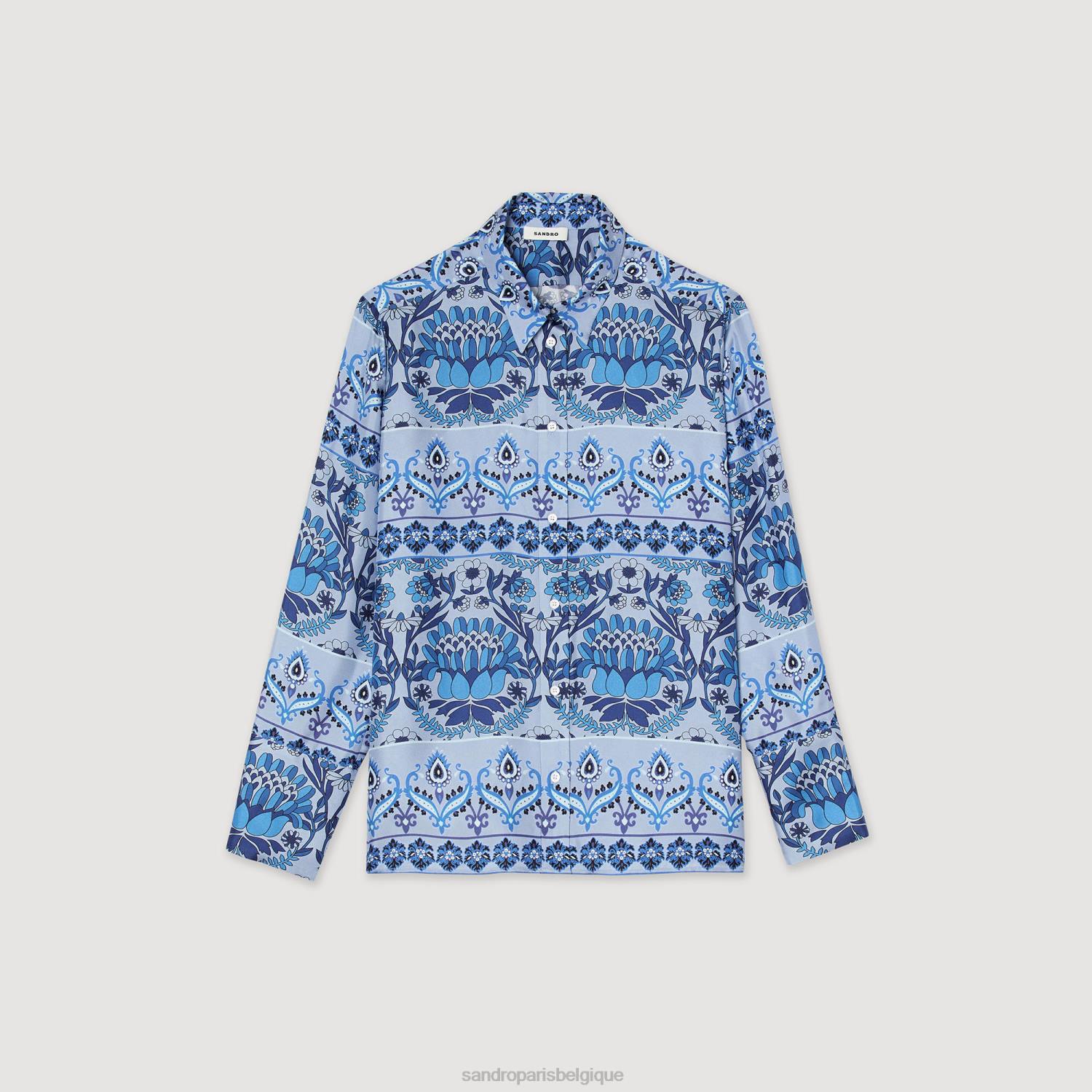 vêtements Sandro Paris chemise en soie imprimée bleu femmes XLXD172