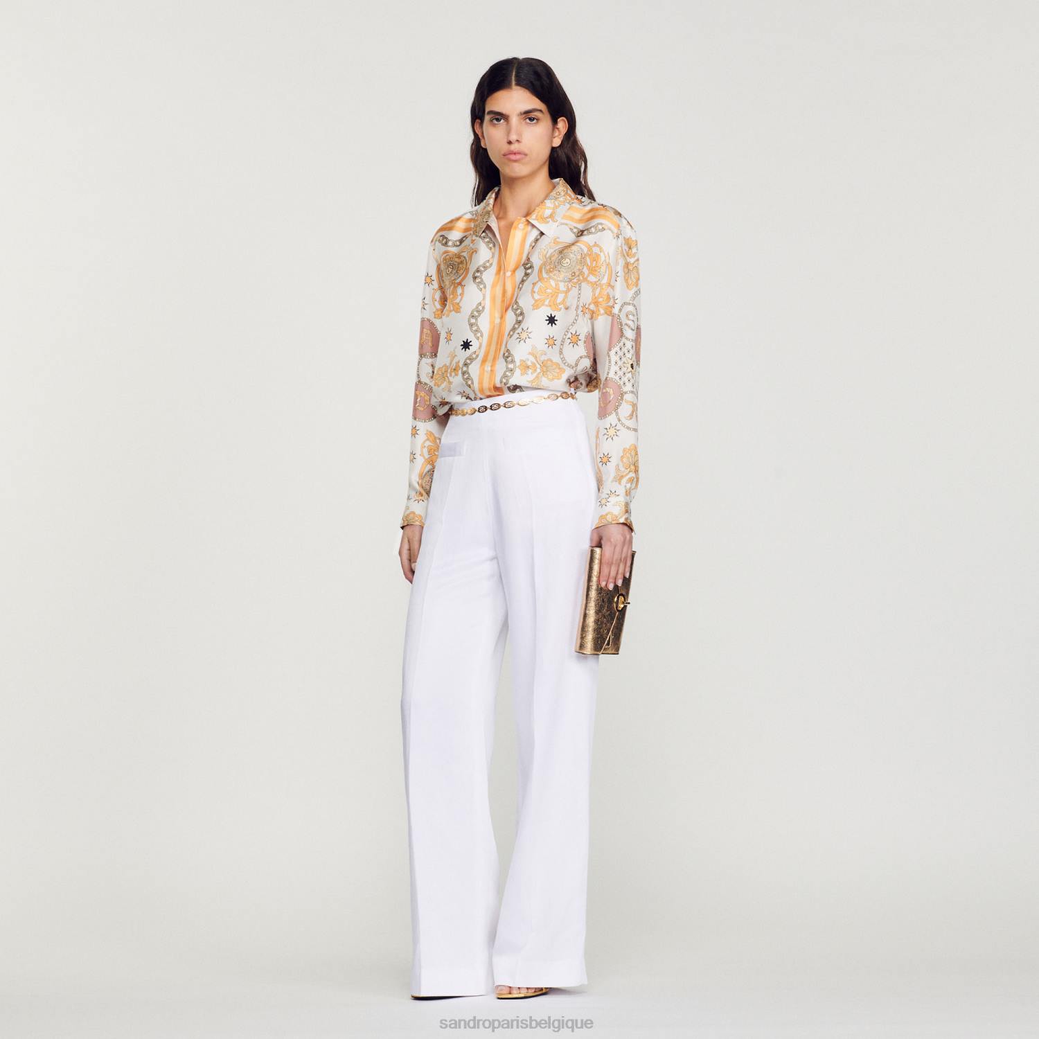 vêtements Sandro Paris chemise en soie à imprimé foulard écru femmes XLXD308