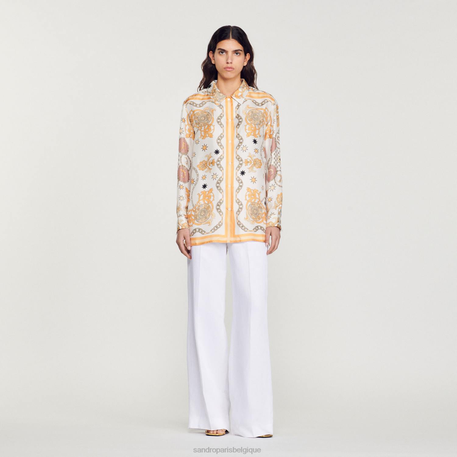 vêtements Sandro Paris chemise en soie à imprimé foulard écru femmes XLXD308