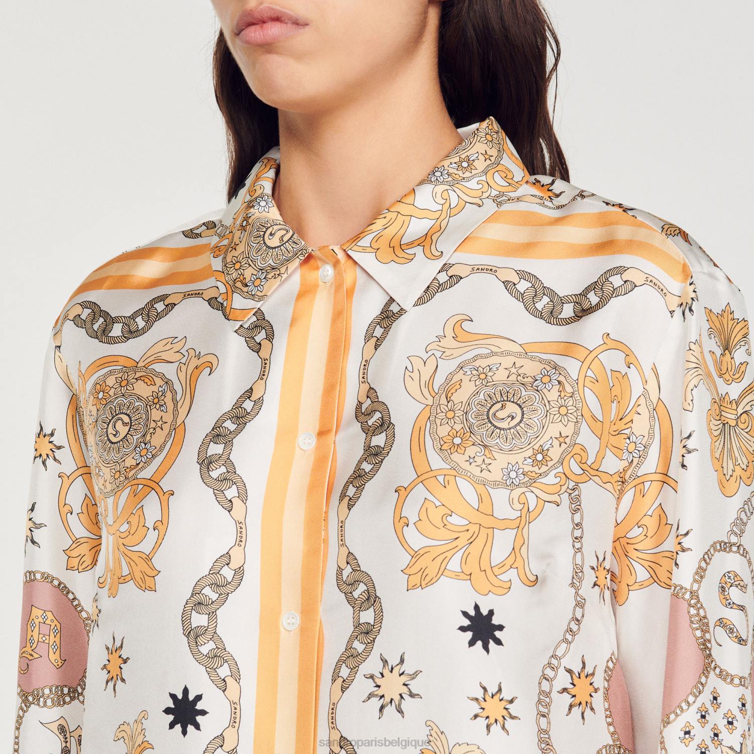 vêtements Sandro Paris chemise en soie à imprimé foulard écru femmes XLXD308