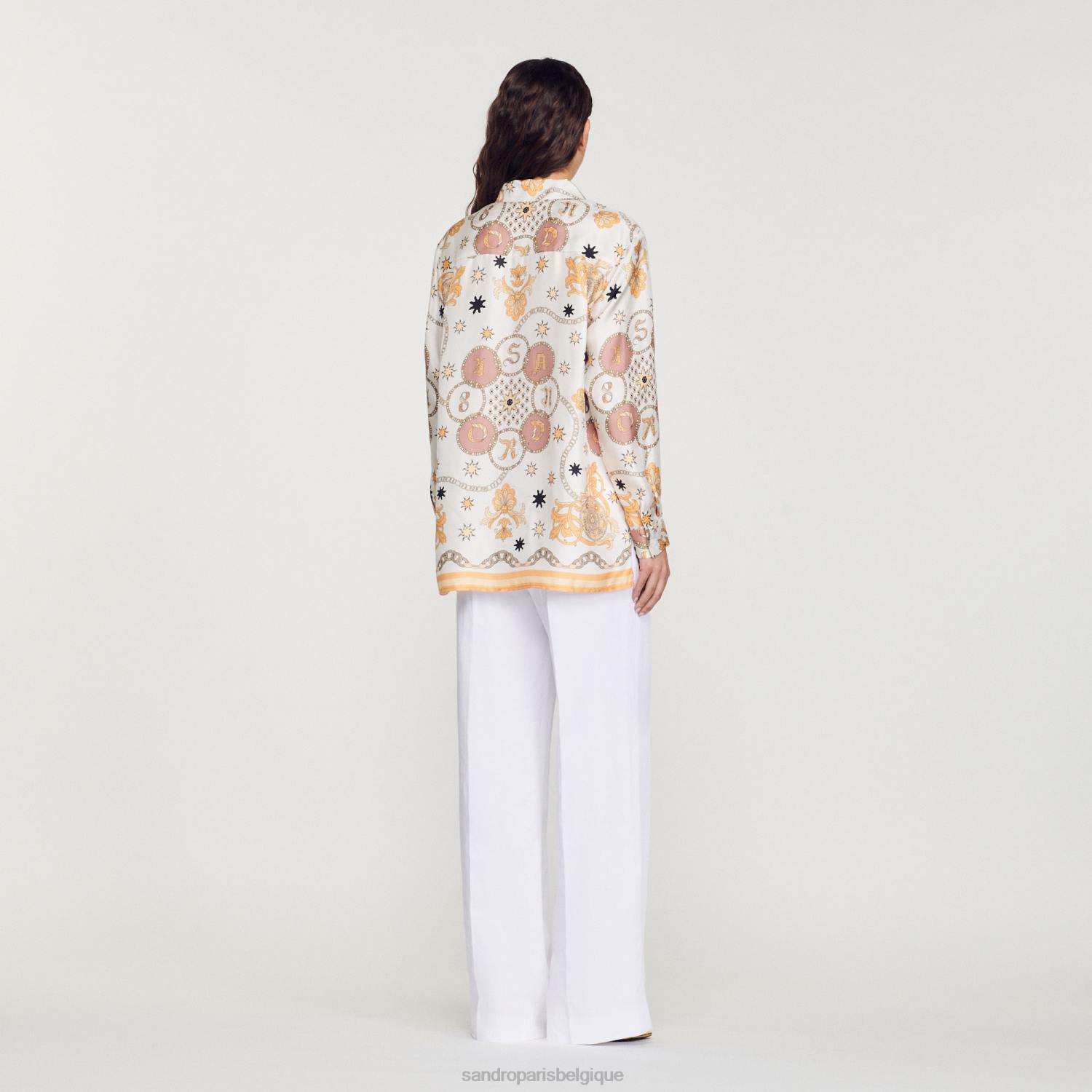 vêtements Sandro Paris chemise en soie à imprimé foulard écru femmes XLXD308