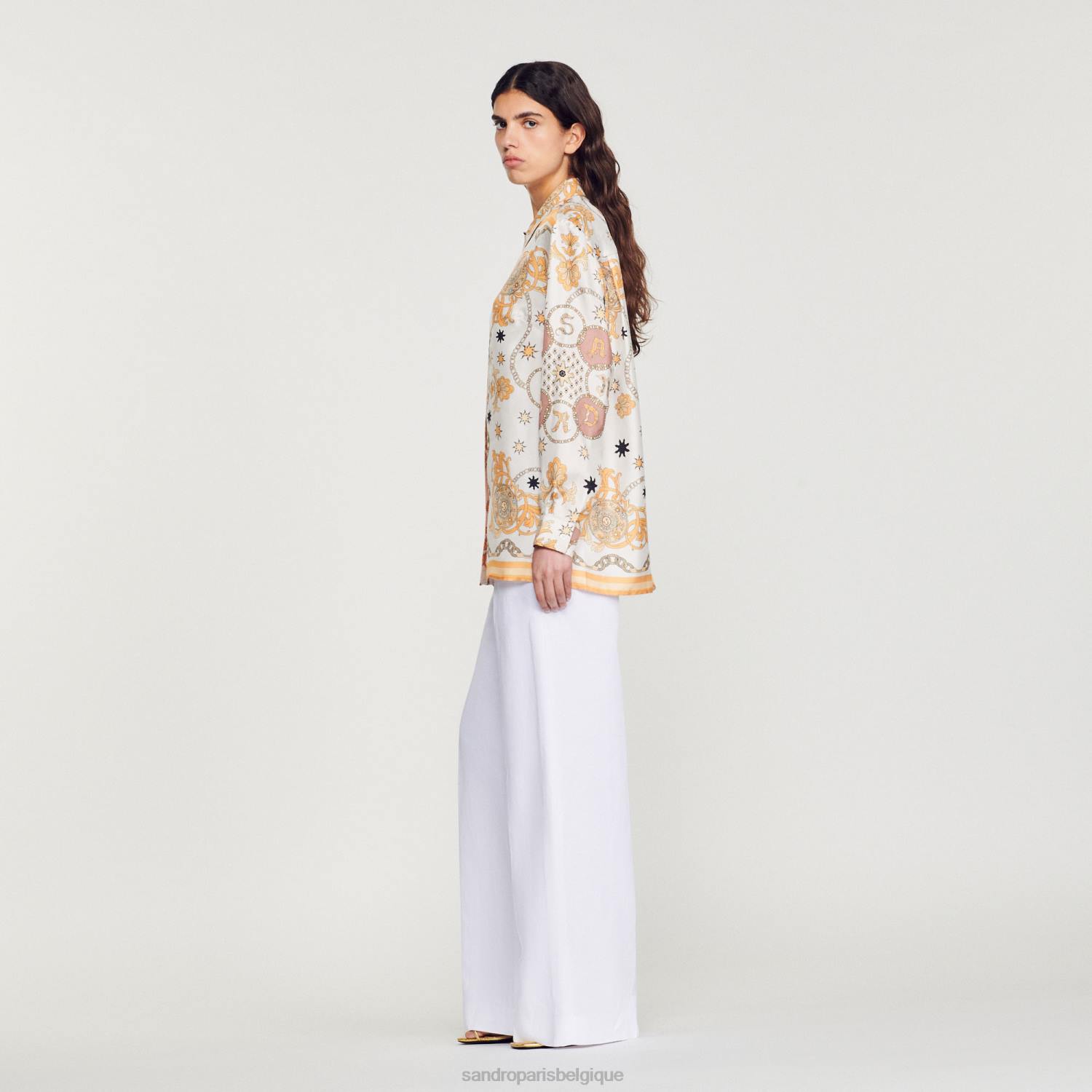 vêtements Sandro Paris chemise en soie à imprimé foulard écru femmes XLXD308