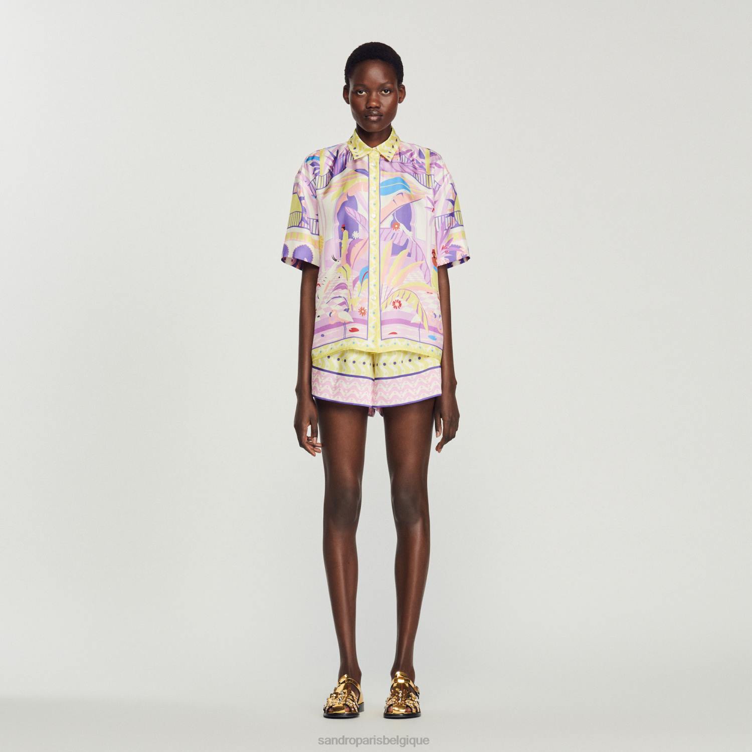 vêtements Sandro Paris chemise imprimée jaune/violet femmes XLXD138